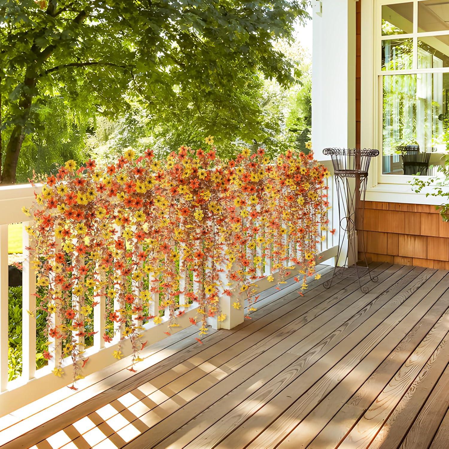 image:imageArtificial Hanging Flowers Plants for Outdoor Spring Decoration 2 PCS Fake Silk Daisy Flower Planter UV Resistant Look Real for Outside Patio Porch Home Summer Decor PurpleC Orange Yellow