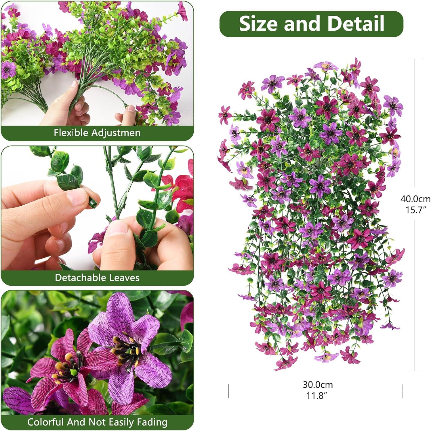 image:imageArtificial Hanging Flowers Plants for Outdoor Spring Decoration 2 PCS Fake Silk Daisy Flower Planter UV Resistant Look Real for Outside Patio Porch Home Summer Decor PurpleMix Purple