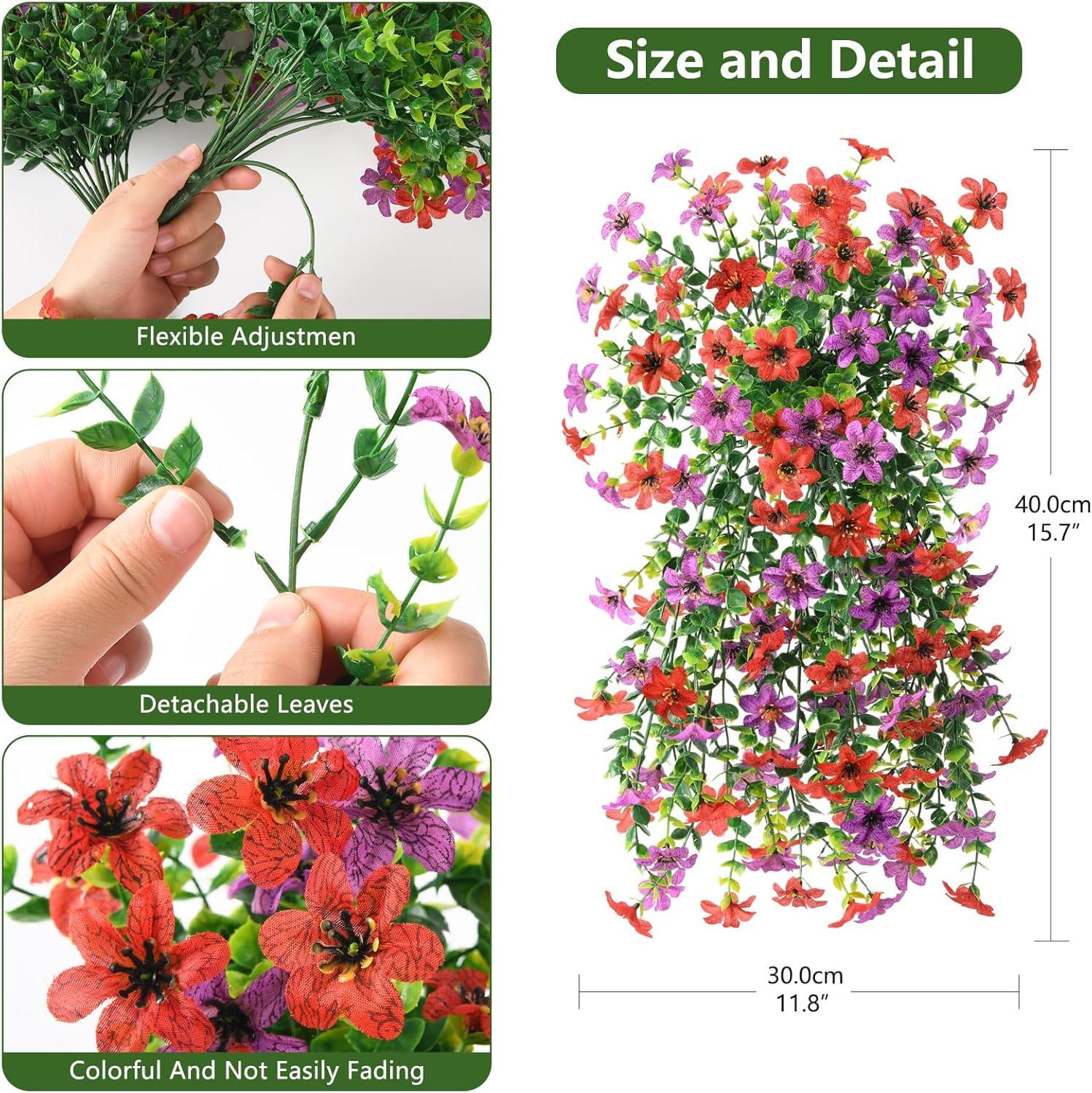 image:imageArtificial Hanging Flowers Plants for Outdoor Spring Decoration 2 PCS Fake Silk Daisy Flower Planter UV Resistant Look Real for Outside Patio Porch Home Summer Decor PurpleRed Purple