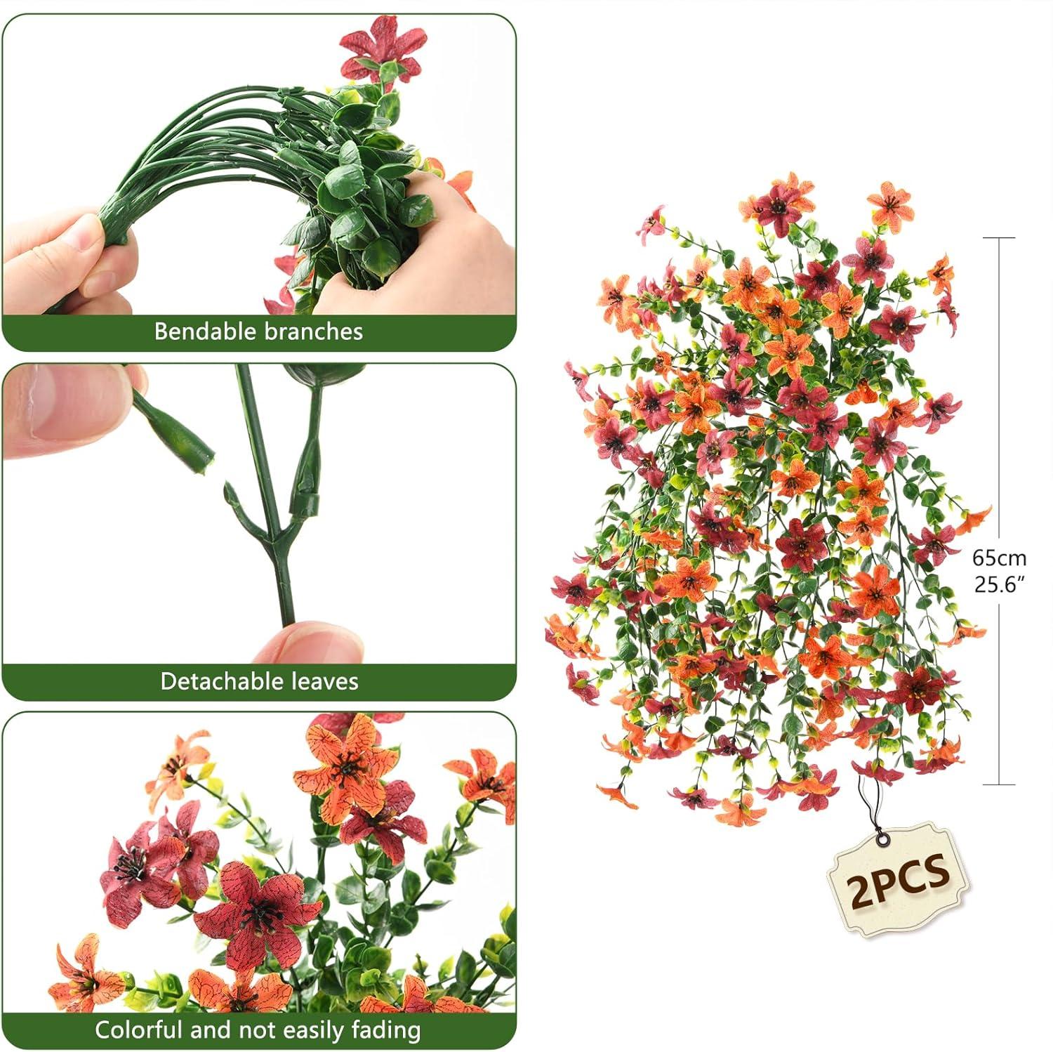 image:imageArtificial Hanging Flowers Plants for Outdoor Spring Decoration 2 PCS Fake Silk Daisy Flower Planter UV Resistant Look Real for Outside Patio Porch Home Summer Decor PurpleBrown Orange