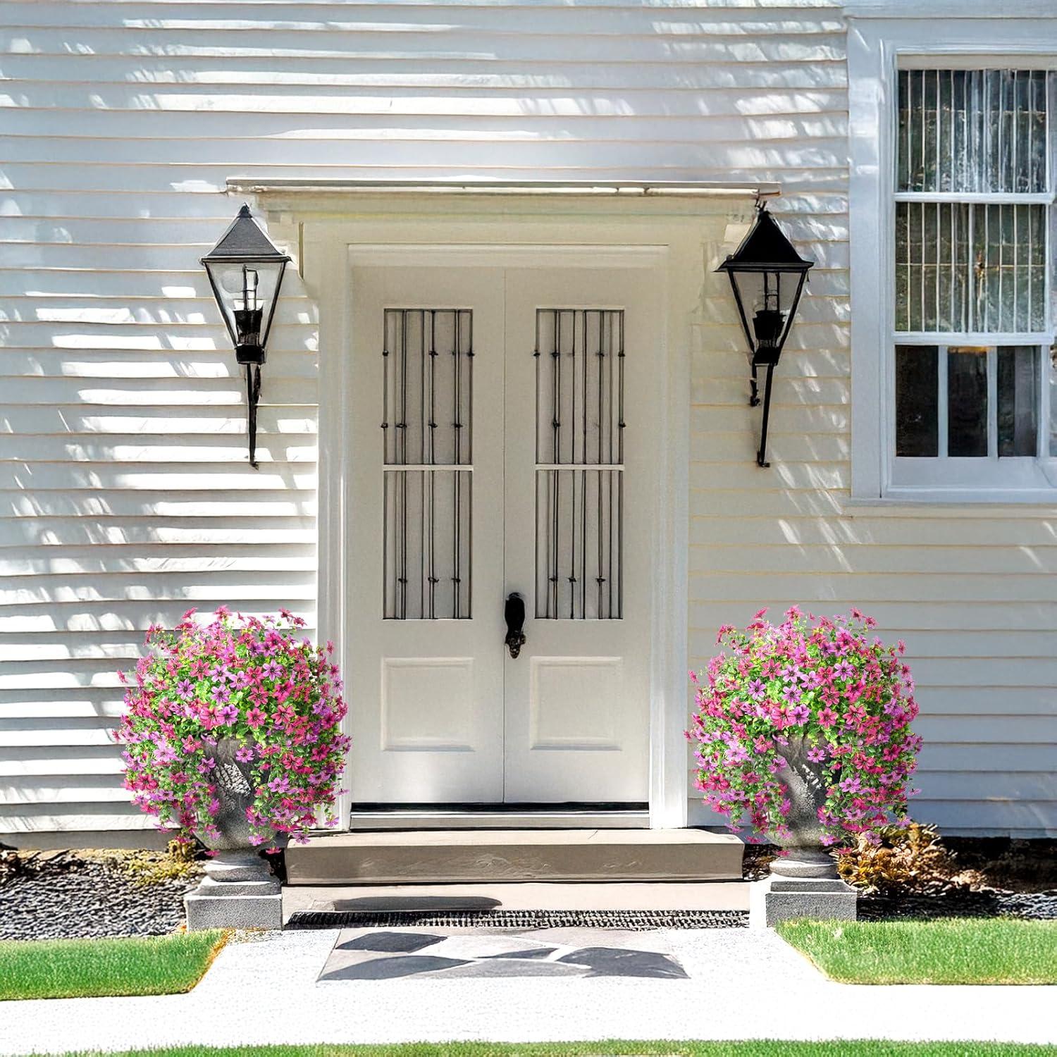 image:imageArtificial Hanging Flowers Plants for Outdoor Spring Decoration 2 PCS Fake Silk Daisy Flower Planter UV Resistant Look Real for Outside Patio Porch Home Summer Decor PurpleMix Purple