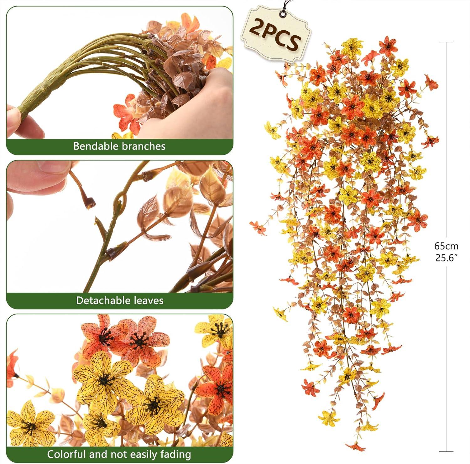 image:imageArtificial Hanging Flowers Plants for Outdoor Spring Decoration 2 PCS Fake Silk Daisy Flower Planter UV Resistant Look Real for Outside Patio Porch Home Summer Decor PurpleC Orange Yellow