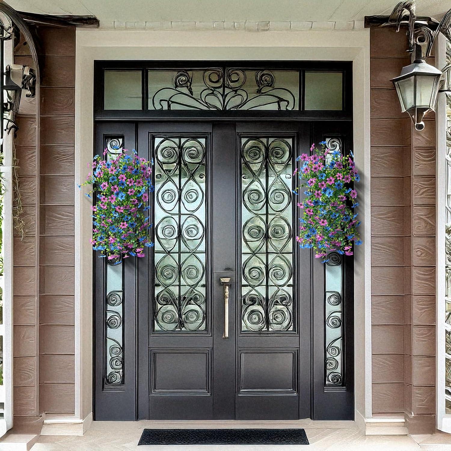 image:imageArtificial Hanging Flowers Plants for Outdoor Spring Decoration 2 PCS Fake Silk Daisy Flower Planter UV Resistant Look Real for Outside Patio Porch Home Summer Decor PurplePurple Blue