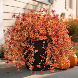 Artificial Hanging Flowers Plants for Outdoor Spring Decoration, 2 PCS Fake Silk Daisy Flower Planter UV Resistant Look Real for Outside Patio Porch Home Summer Decor (Purple)(D Orange Brown)