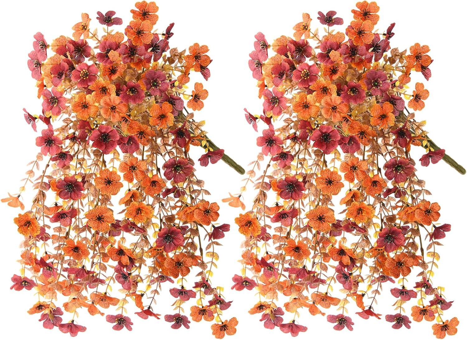 image:imageArtificial Faux Flowers Plants for Outdoor Spring Summer Decoration 2 PCS Fake Silk Daisy Flowers No Fade UV Resistant Realistic for Outside Home Planter Porch Patio Balcony Yard Decor Blue PurpleOrange Brown