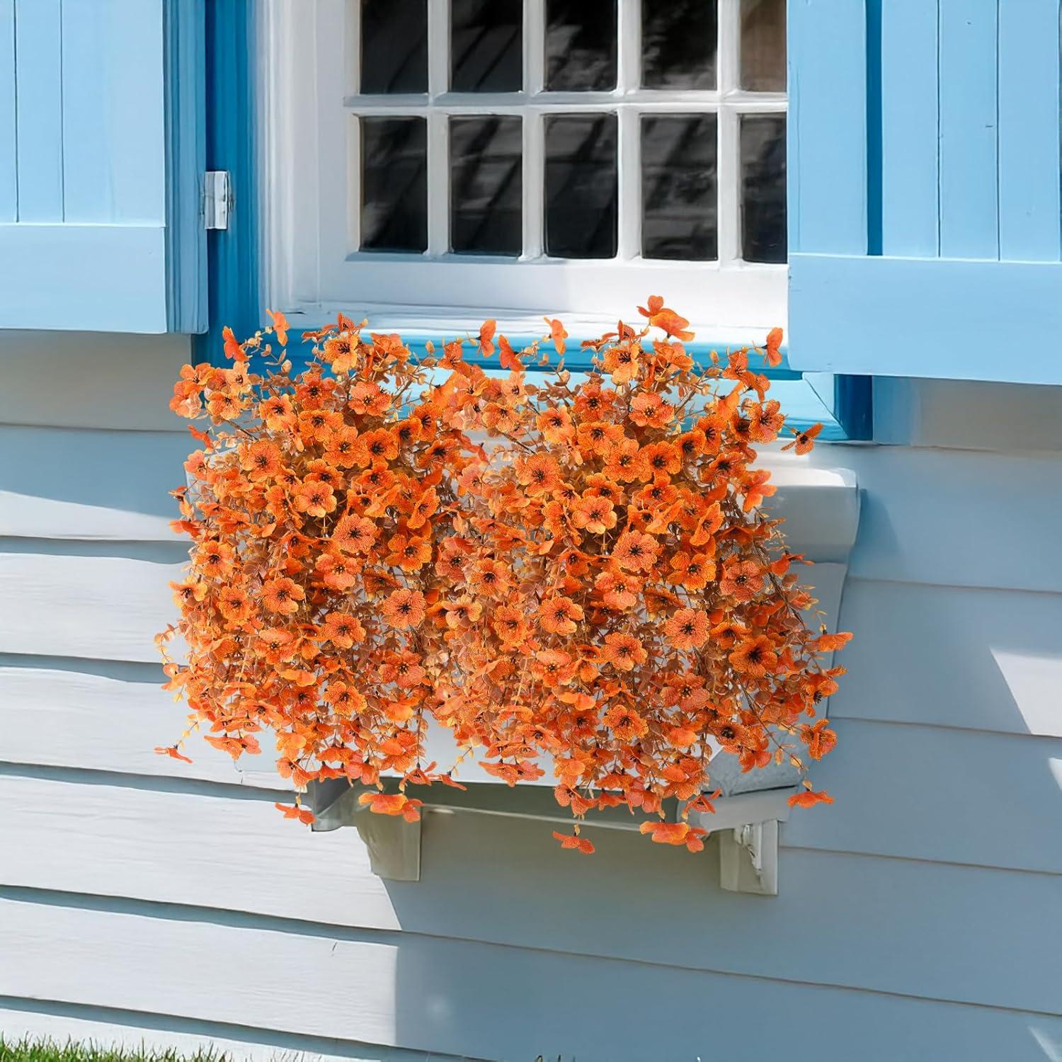 image:imageArtificial Faux Flowers Plants for Outdoor Spring Summer Decoration 2 PCS Fake Silk Daisy Flowers No Fade UV Resistant Realistic for Outside Home Planter Porch Patio Balcony Yard Decor Blue PurpleOrange
