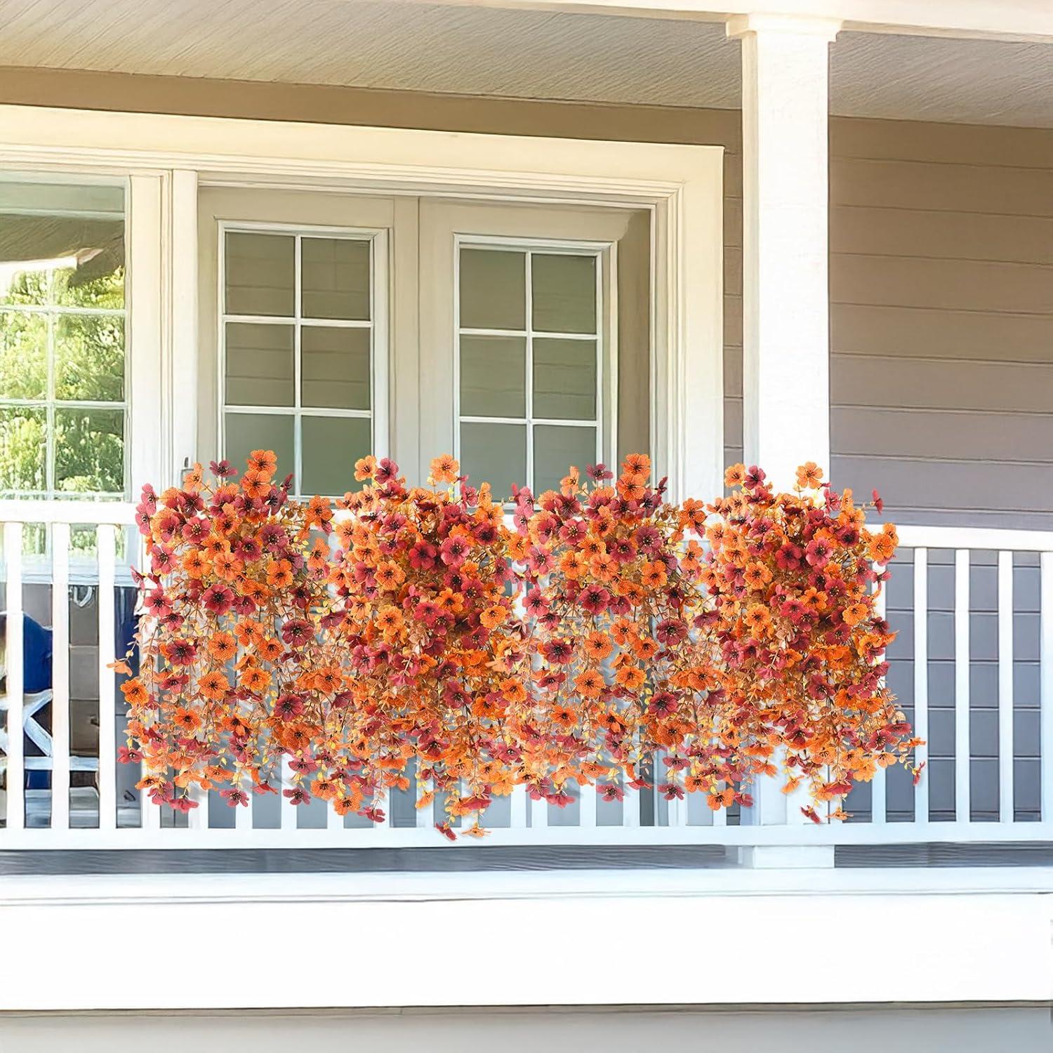 image:imageArtificial Faux Flowers Plants for Outdoor Spring Summer Decoration 2 PCS Fake Silk Daisy Flowers No Fade UV Resistant Realistic for Outside Home Planter Porch Patio Balcony Yard Decor Blue PurpleOrange Brown