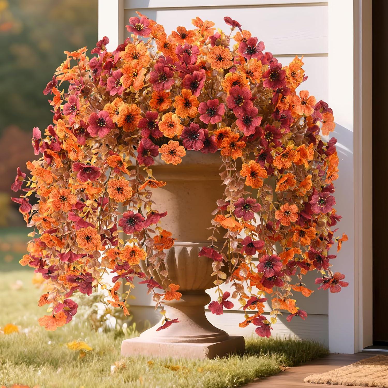 image:imageArtificial Faux Flowers Plants for Outdoor Spring Summer Decoration 2 PCS Fake Silk Daisy Flowers No Fade UV Resistant Realistic for Outside Home Planter Porch Patio Balcony Yard Decor Blue PurpleOrange Brown