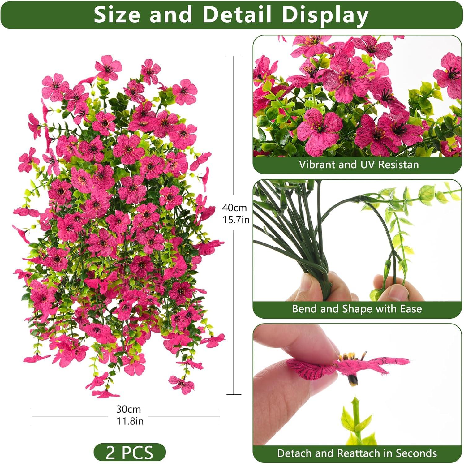 image:imageArtificial Faux Flowers Plants for Outdoor Spring Summer Decoration 2 PCS Fake Silk Daisy Flowers No Fade UV Resistant Realistic for Outside Home Planter Porch Patio Balcony Yard Decor Blue PurpleRose Red