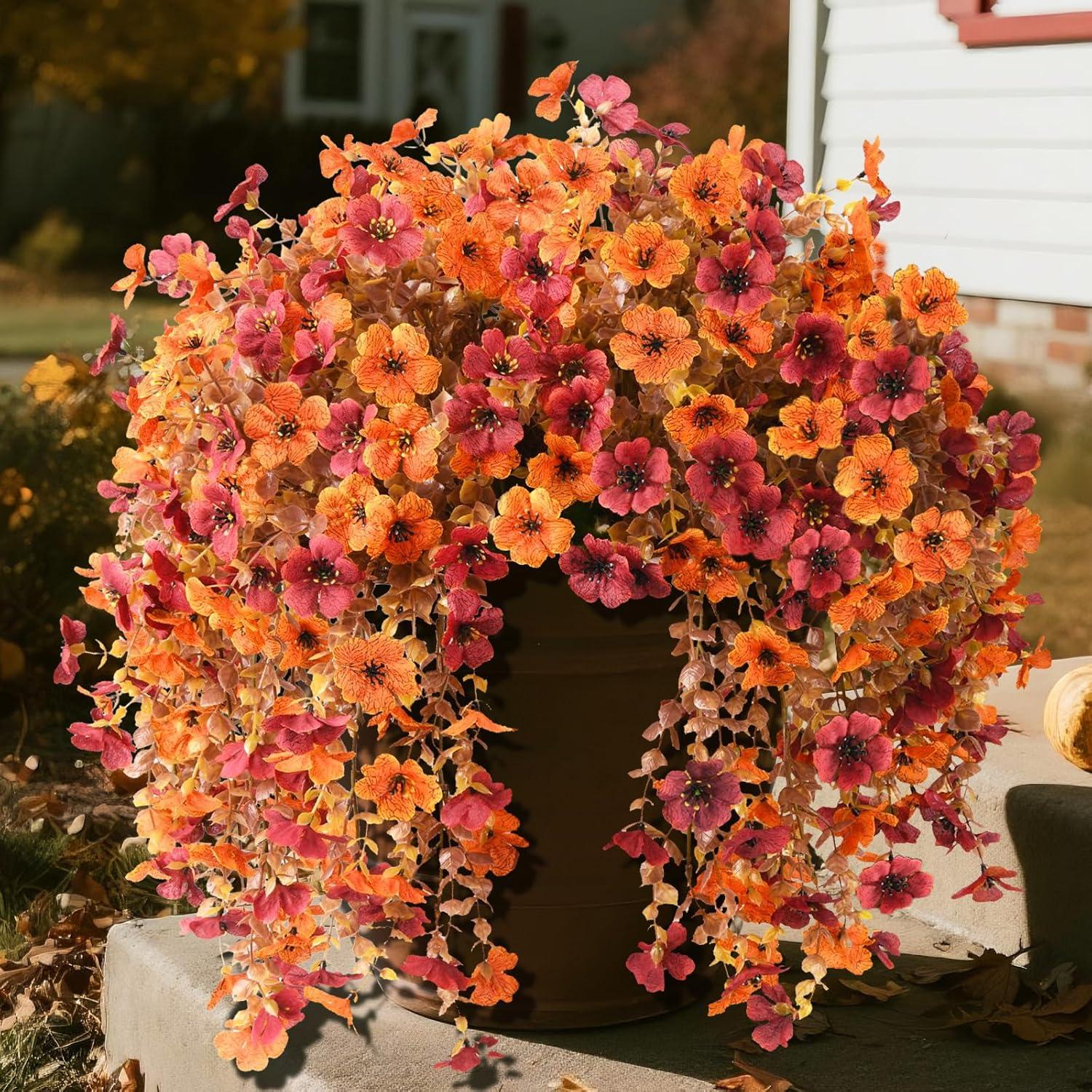 image:imageArtificial Faux Flowers Plants for Outdoor Spring Summer Decoration 2 PCS Fake Silk Daisy Flowers No Fade UV Resistant Realistic for Outside Home Planter Porch Patio Balcony Yard Decor Blue PurpleOrange Brown