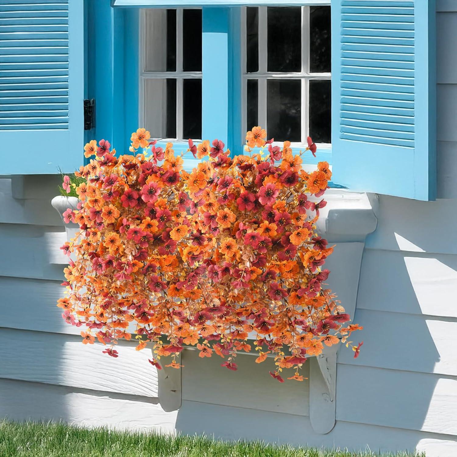 image:imageArtificial Faux Flowers Plants for Outdoor Spring Summer Decoration 2 PCS Fake Silk Daisy Flowers No Fade UV Resistant Realistic for Outside Home Planter Porch Patio Balcony Yard Decor Blue PurpleOrange Brown