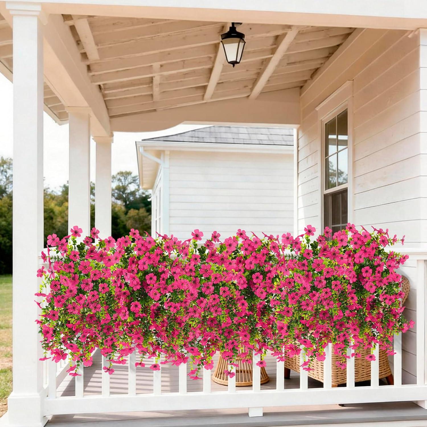 image:imageArtificial Faux Flowers Plants for Outdoor Spring Summer Decoration 2 PCS Fake Silk Daisy Flowers No Fade UV Resistant Realistic for Outside Home Planter Porch Patio Balcony Yard Decor Blue PurpleRose Red