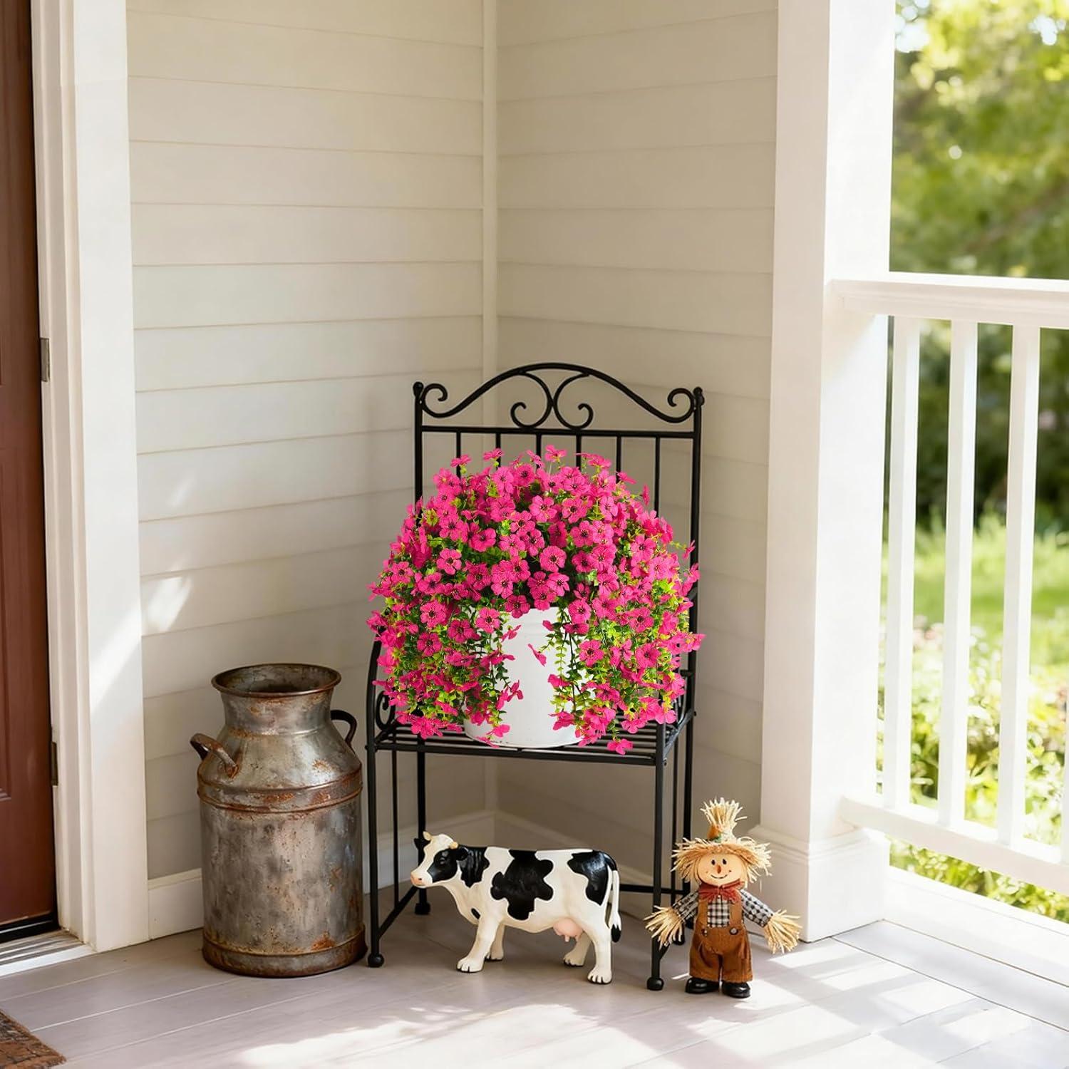 image:imageArtificial Faux Flowers Plants for Outdoor Spring Summer Decoration 2 PCS Fake Silk Daisy Flowers No Fade UV Resistant Realistic for Outside Home Planter Porch Patio Balcony Yard Decor Blue PurpleRose Red