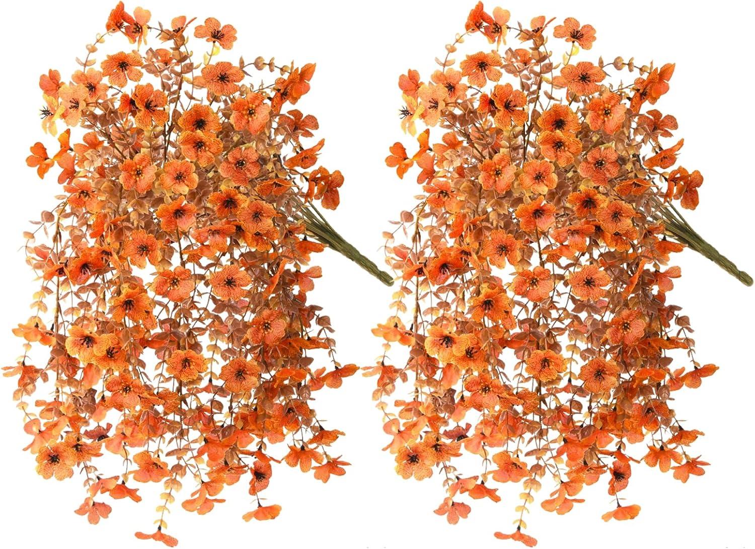 image:imageArtificial Faux Flowers Plants for Outdoor Spring Summer Decoration 2 PCS Fake Silk Daisy Flowers No Fade UV Resistant Realistic for Outside Home Planter Porch Patio Balcony Yard Decor Blue PurpleOrange