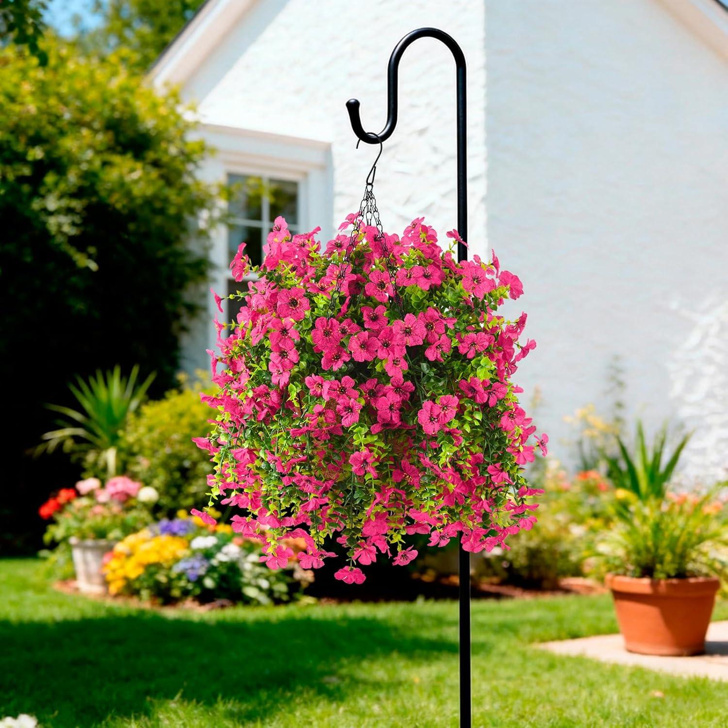 image:imageArtificial Faux Flowers Plants for Outdoor Spring Summer Decoration 2 PCS Fake Silk Daisy Flowers No Fade UV Resistant Realistic for Outside Home Planter Porch Patio Balcony Yard Decor Blue PurpleRose Red