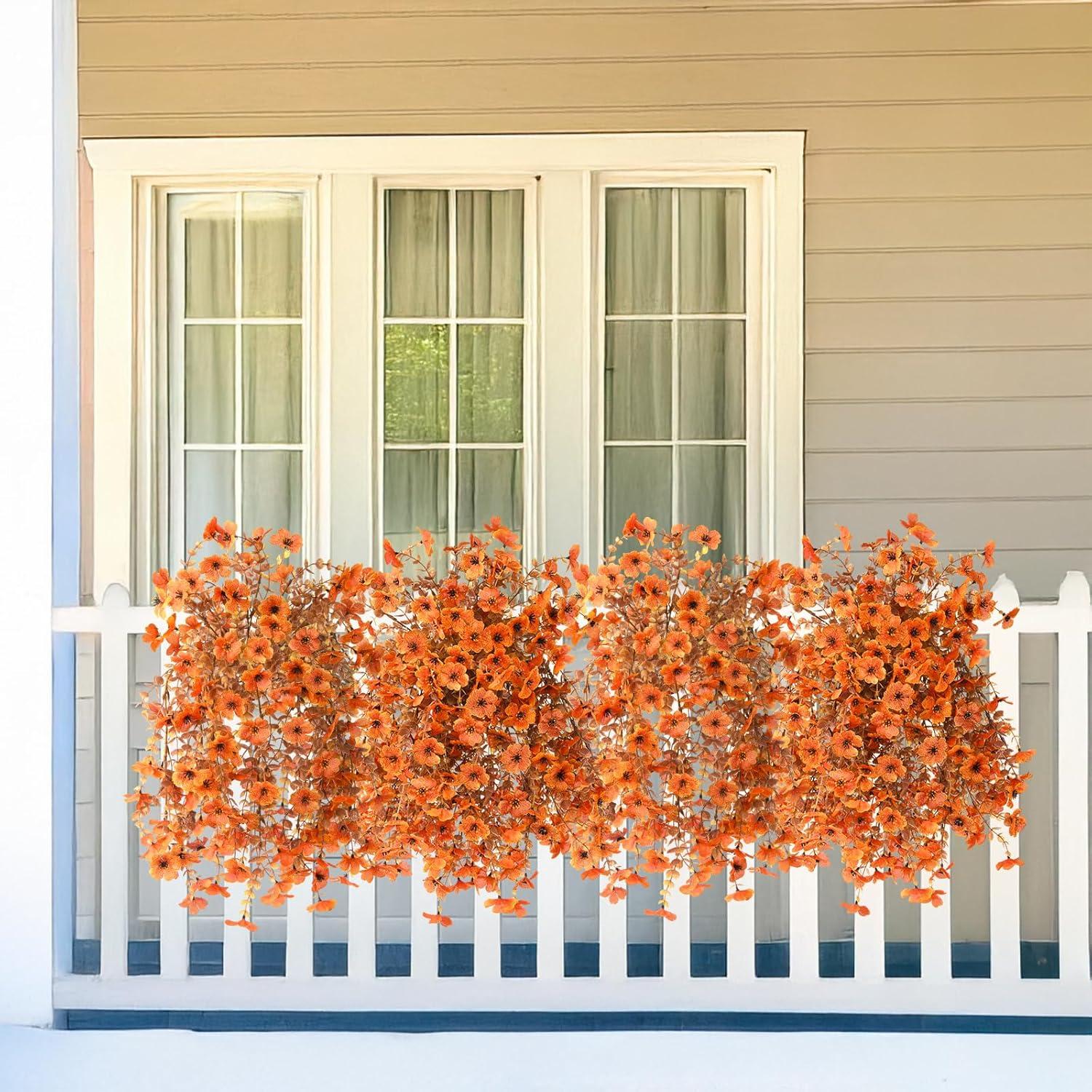 image:imageArtificial Faux Flowers Plants for Outdoor Spring Summer Decoration 2 PCS Fake Silk Daisy Flowers No Fade UV Resistant Realistic for Outside Home Planter Porch Patio Balcony Yard Decor Blue PurpleOrange