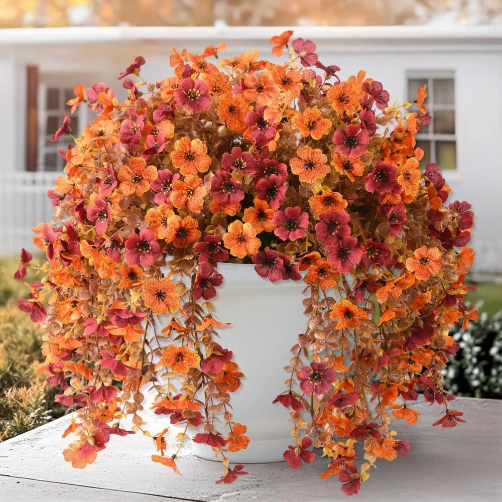 image:imageArtificial Faux Flowers Plants for Outdoor Spring Summer Decoration 2 PCS Fake Silk Daisy Flowers No Fade UV Resistant Realistic for Outside Home Planter Porch Patio Balcony Yard Decor Blue PurpleOrange Brown