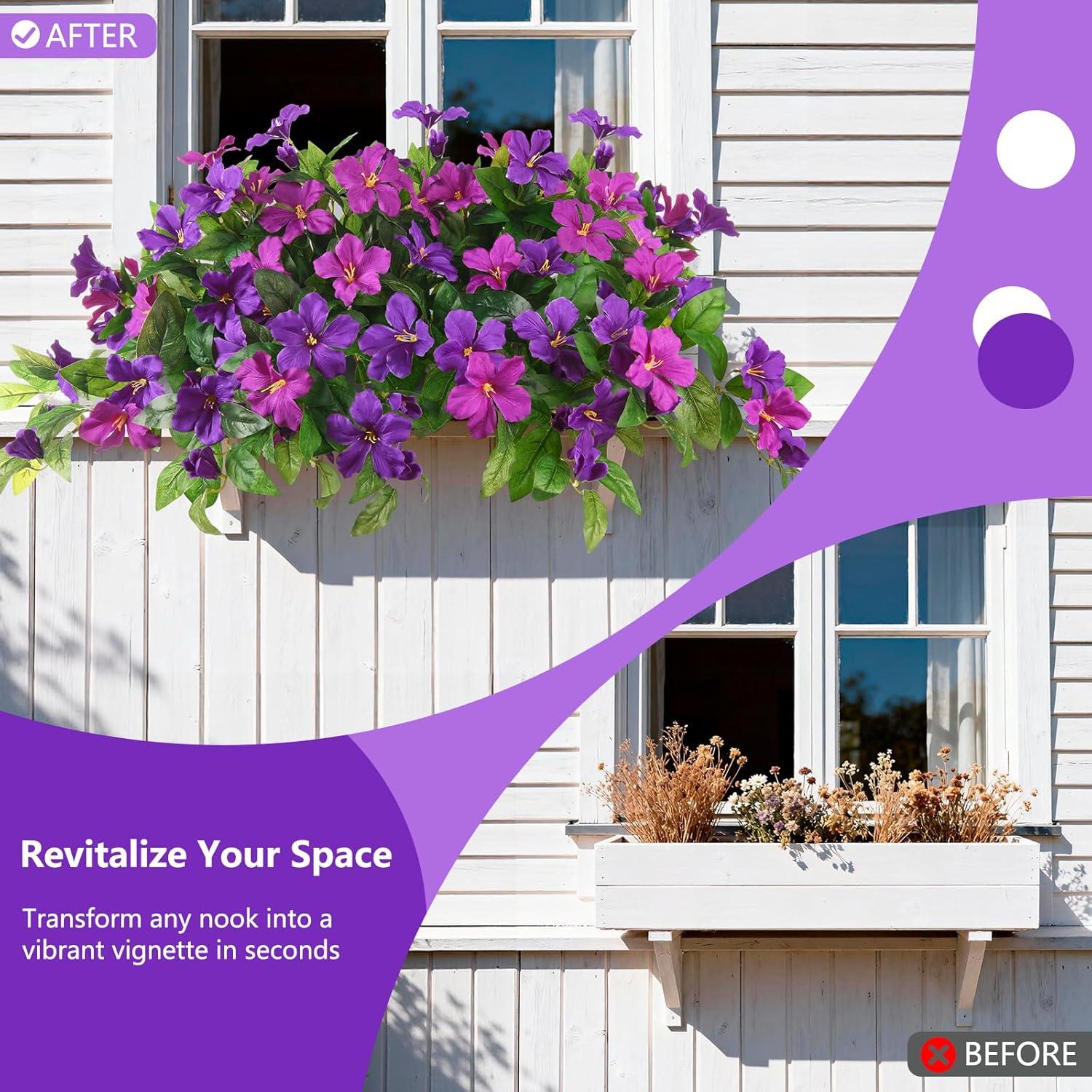 image:imageHomsunny Artificial Fake Flowers Plants Outdoor 2PCS Realistic Faux Silk Flowers UV Resistant Fake Outdoor Flowers for Spring Outside Porch Garden and Home Patio Yard Decor Light Purple RedDouble Orchid