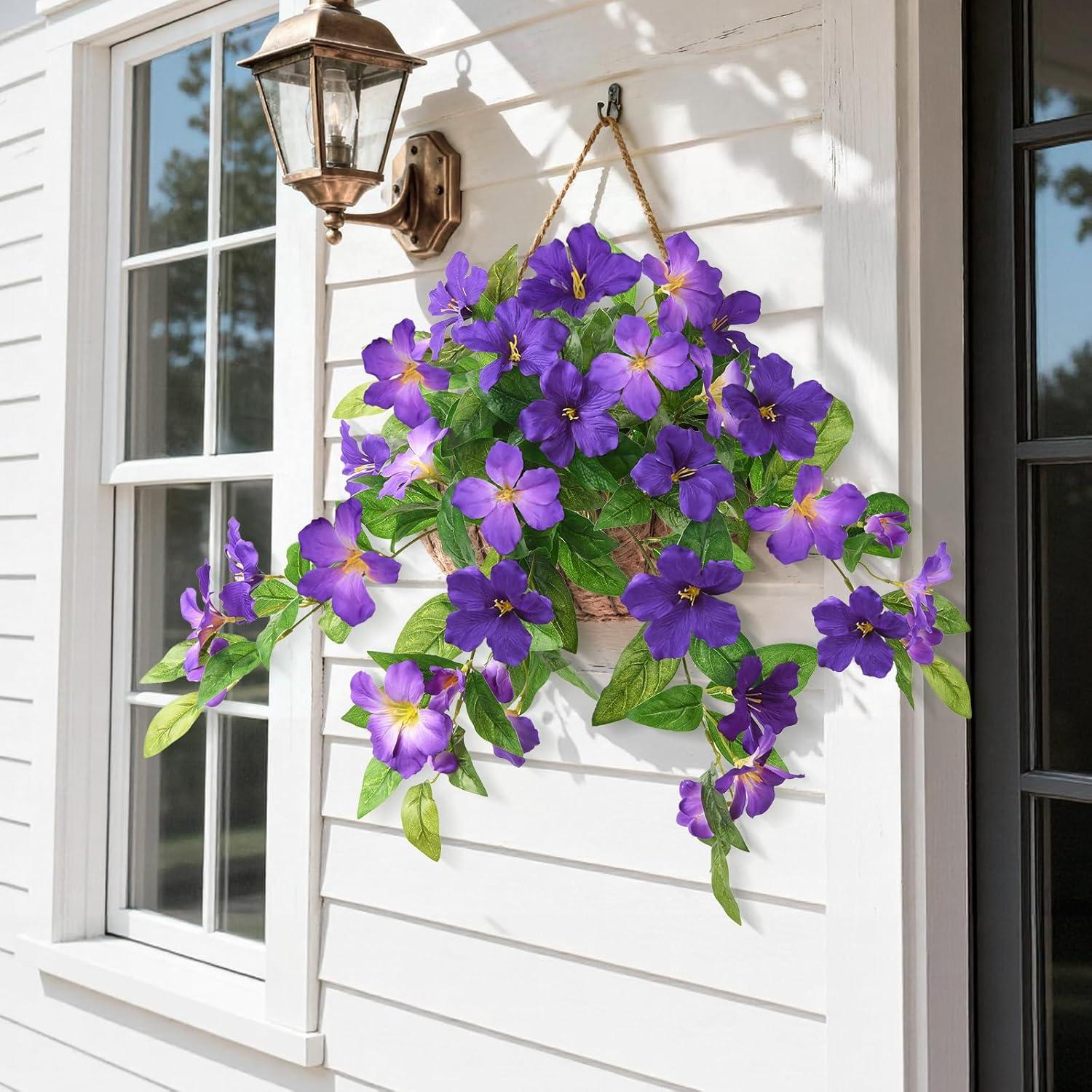 image:imageHomsunny Artificial Fake Flowers Plants Outdoor 2PCS Realistic Faux Silk Flowers UV Resistant Fake Outdoor Flowers for Spring Outside Porch Garden and Home Patio Yard Decor Light Purple RedDeep Purple Light Purple