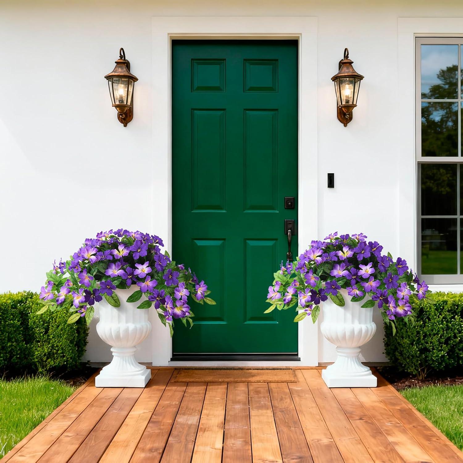 image:imageHomsunny Artificial Fake Flowers Plants Outdoor 2PCS Realistic Faux Silk Flowers UV Resistant Fake Outdoor Flowers for Spring Outside Porch Garden and Home Patio Yard Decor Light Purple RedDeep Purple Light Purple
