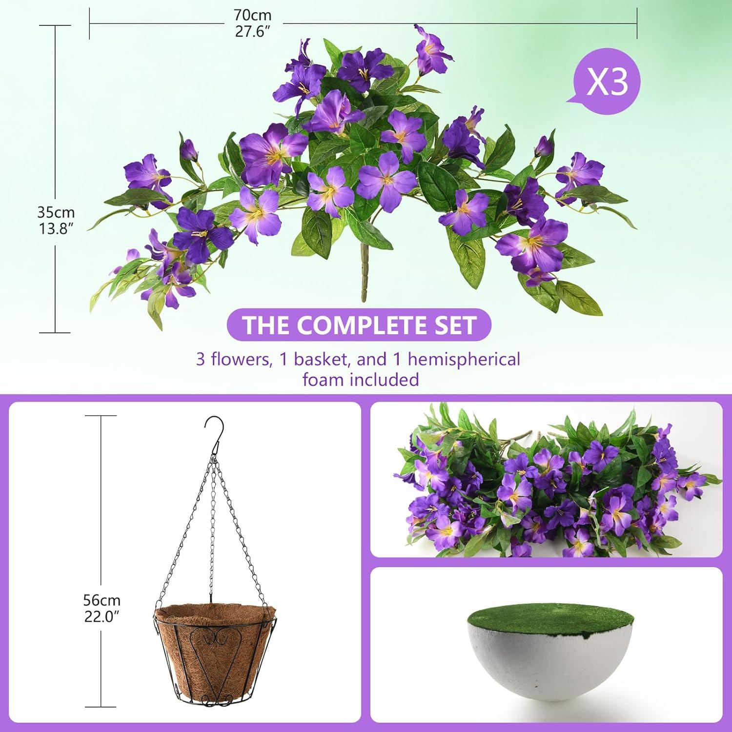 image:imageHomsunny Artificial Fake Flowers Plants Outdoor 2PCS Realistic Faux Silk Flowers UV Resistant Fake Outdoor Flowers for Spring Outside Porch Garden and Home Patio Yard Decor Light Purple RedDeep Purple Light Purple With Basket