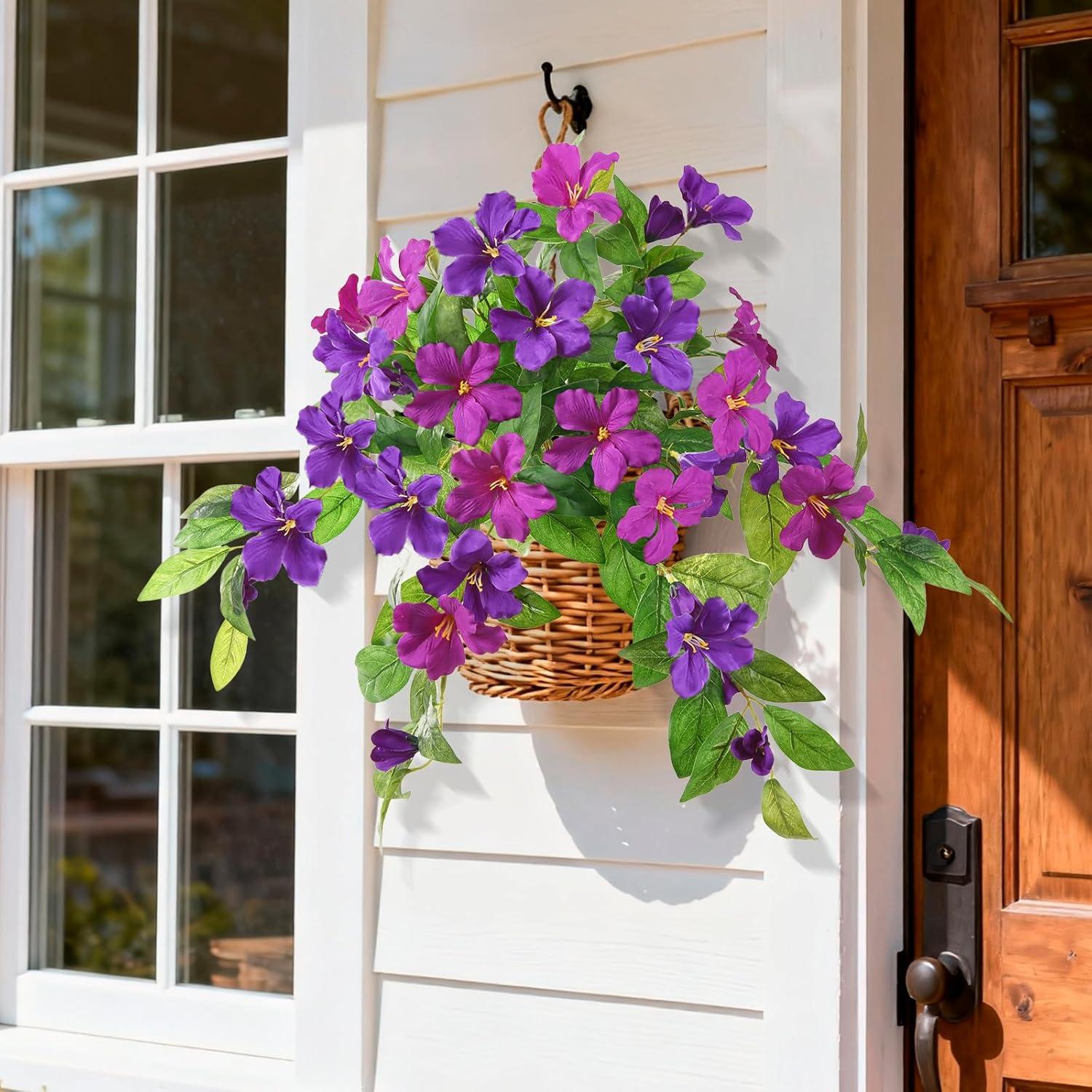 image:imageHomsunny Artificial Fake Flowers Plants Outdoor 2PCS Realistic Faux Silk Flowers UV Resistant Fake Outdoor Flowers for Spring Outside Porch Garden and Home Patio Yard Decor Light Purple RedDouble Orchid