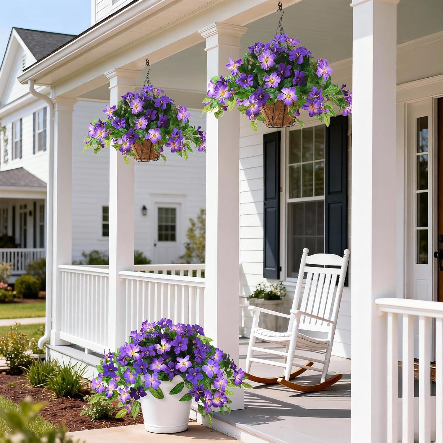 image:imageHomsunny Artificial Fake Flowers Plants Outdoor 2PCS Realistic Faux Silk Flowers UV Resistant Fake Outdoor Flowers for Spring Outside Porch Garden and Home Patio Yard Decor Light Purple RedDeep Purple Light Purple