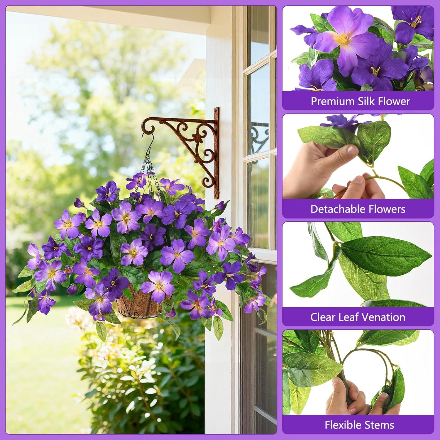 image:imageHomsunny Artificial Fake Flowers Plants Outdoor 2PCS Realistic Faux Silk Flowers UV Resistant Fake Outdoor Flowers for Spring Outside Porch Garden and Home Patio Yard Decor Light Purple RedDeep Purple Light Purple With Basket