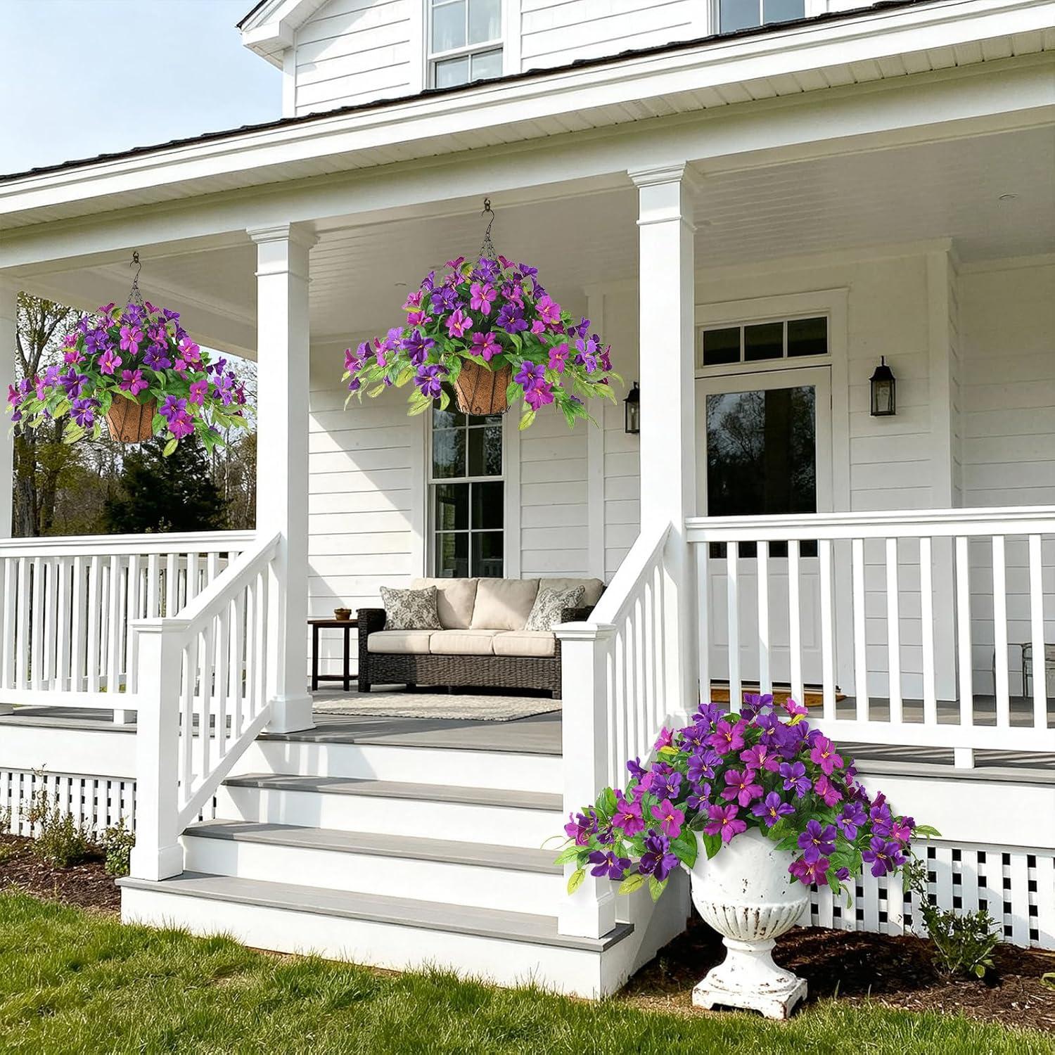 image:imageHomsunny Artificial Fake Flowers Plants Outdoor 2PCS Realistic Faux Silk Flowers UV Resistant Fake Outdoor Flowers for Spring Outside Porch Garden and Home Patio Yard Decor Light Purple RedDouble Orchid