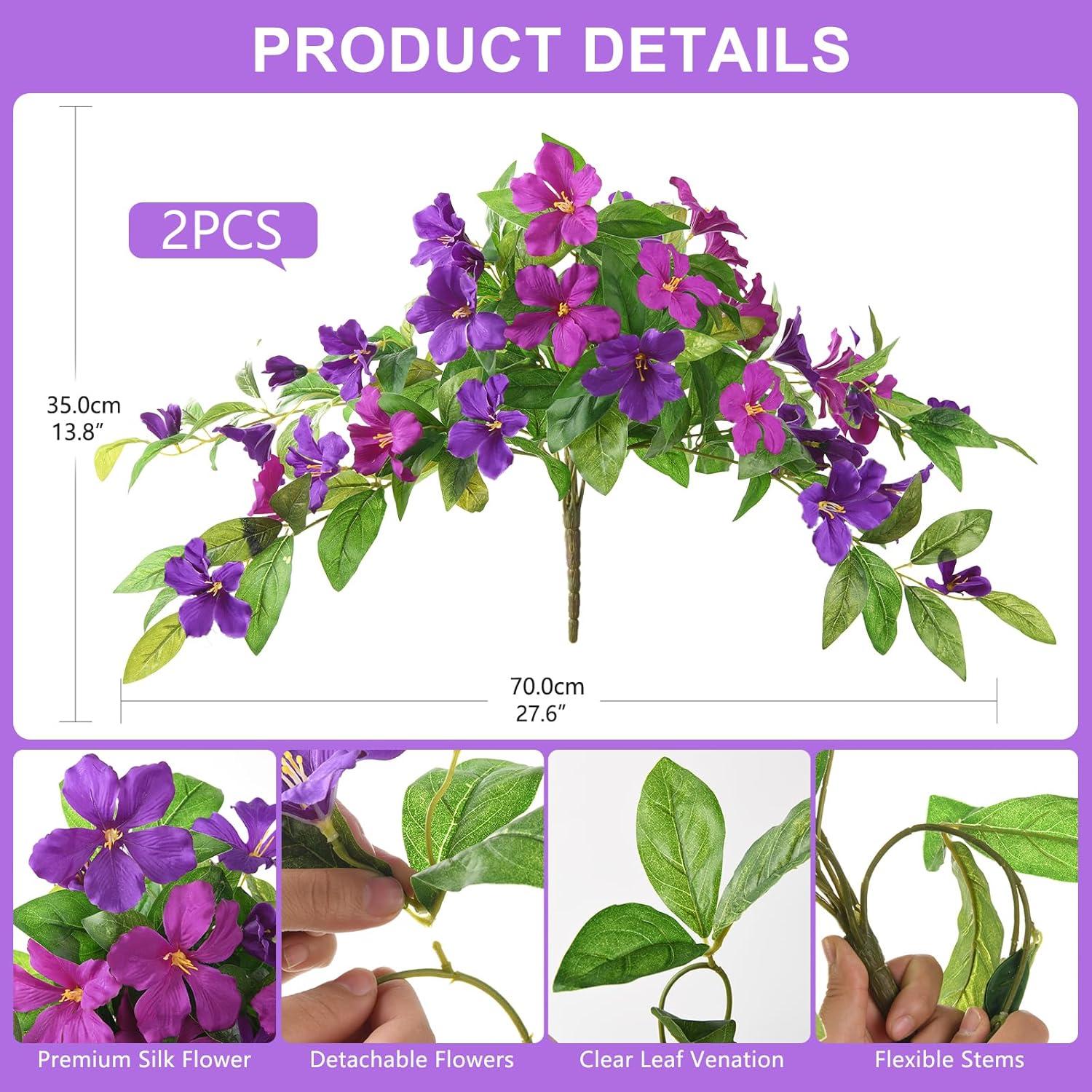 image:imageHomsunny Artificial Fake Flowers Plants Outdoor 2PCS Realistic Faux Silk Flowers UV Resistant Fake Outdoor Flowers for Spring Outside Porch Garden and Home Patio Yard Decor Light Purple RedDouble Orchid