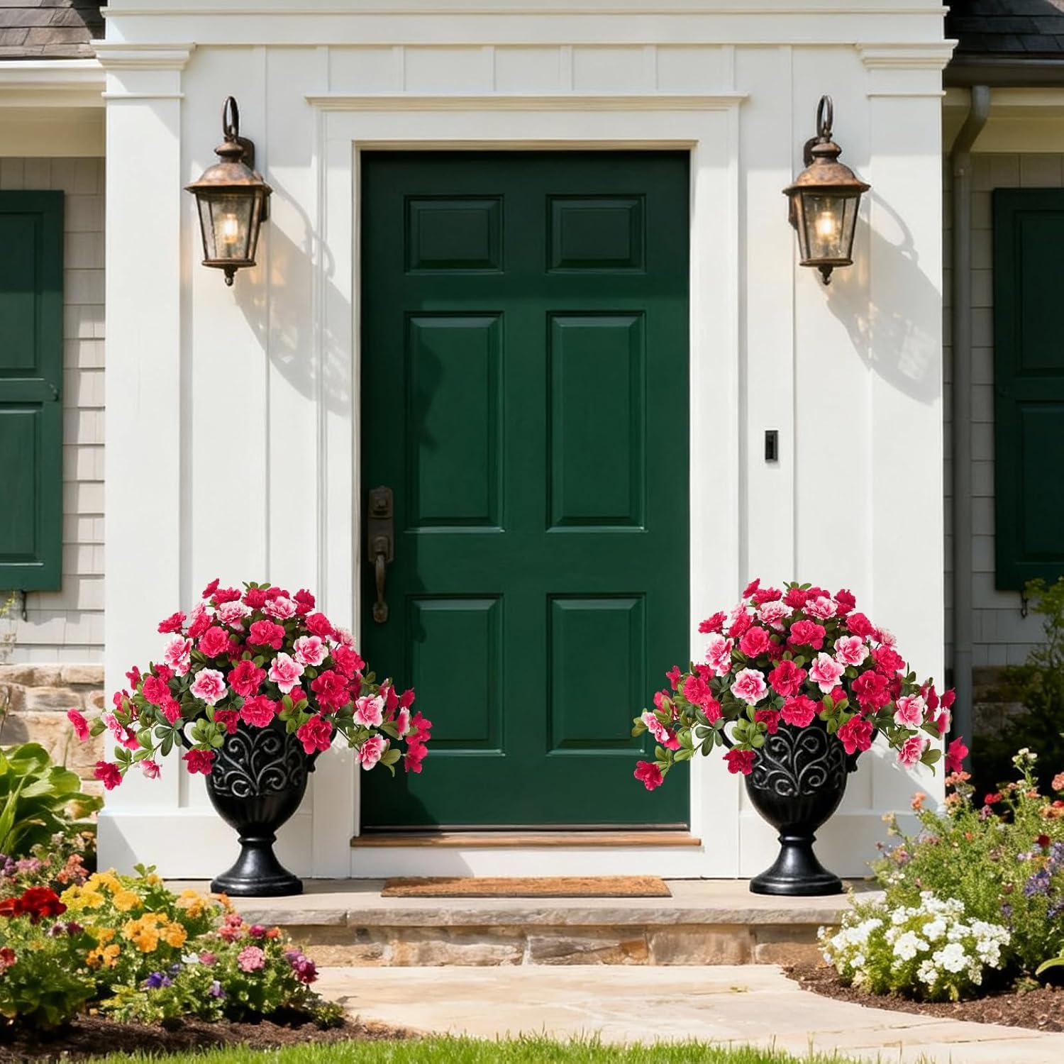 image:imageHomsunny Artificial Fake Flowers for Outdoor 2PCS Realistic Fake Outdoor Flowers Plants UV Resistant Silk Faux Flower for Outside Front Door Porch Planters Patio Yard Garden WindowA02 Redwhite