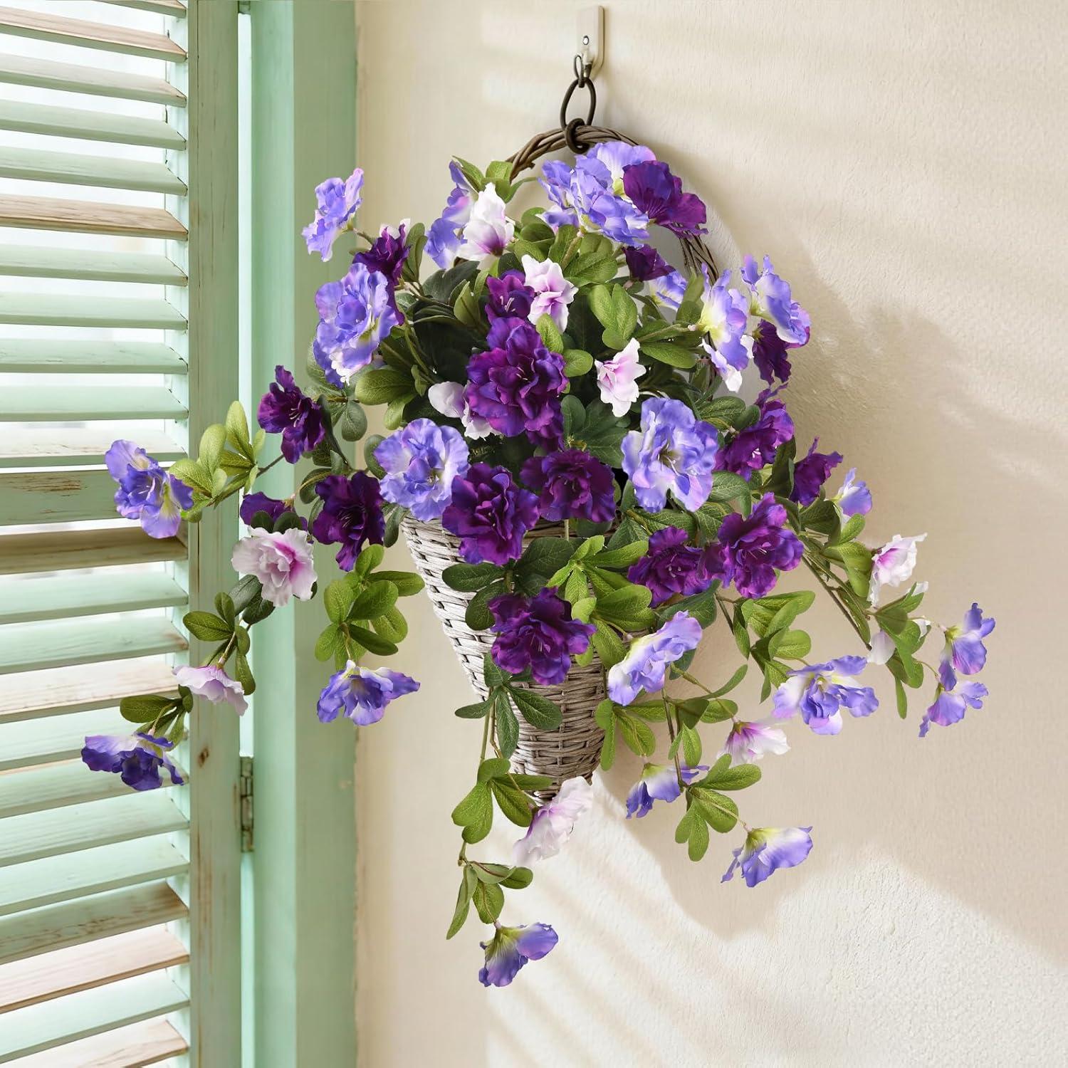 image:imageHomsunny Artificial Fake Flowers for Outdoor 2PCS Realistic Fake Outdoor Flowers Plants UV Resistant Silk Faux Flower for Outside Front Door Porch Planters Patio Yard Garden WindowA03 Deep Purple Light Purplewhite