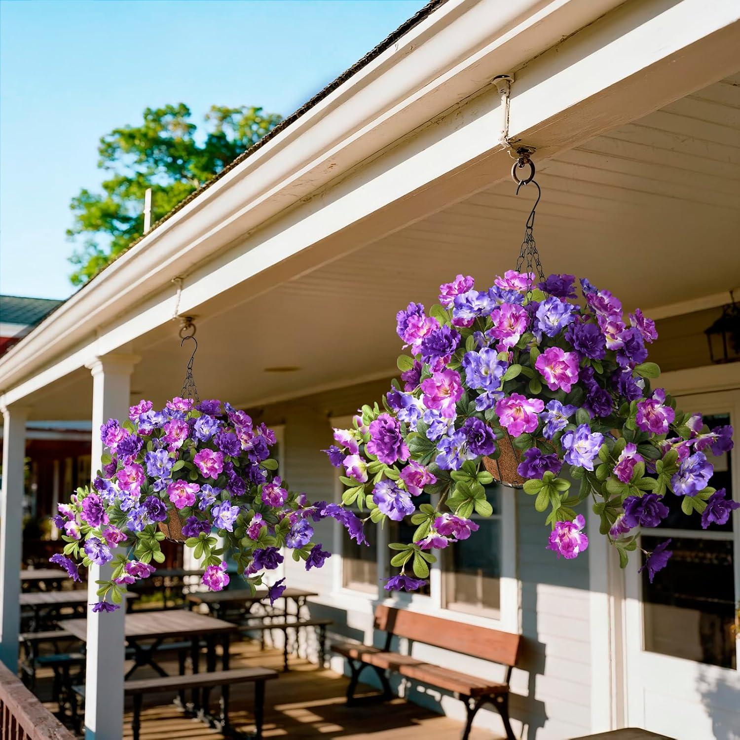 image:imageHomsunny Artificial Fake Flowers for Outdoor 2PCS Realistic Fake Outdoor Flowers Plants UV Resistant Silk Faux Flower for Outside Front Door Porch Planters Patio Yard Garden WindowA01 Purple Orchid