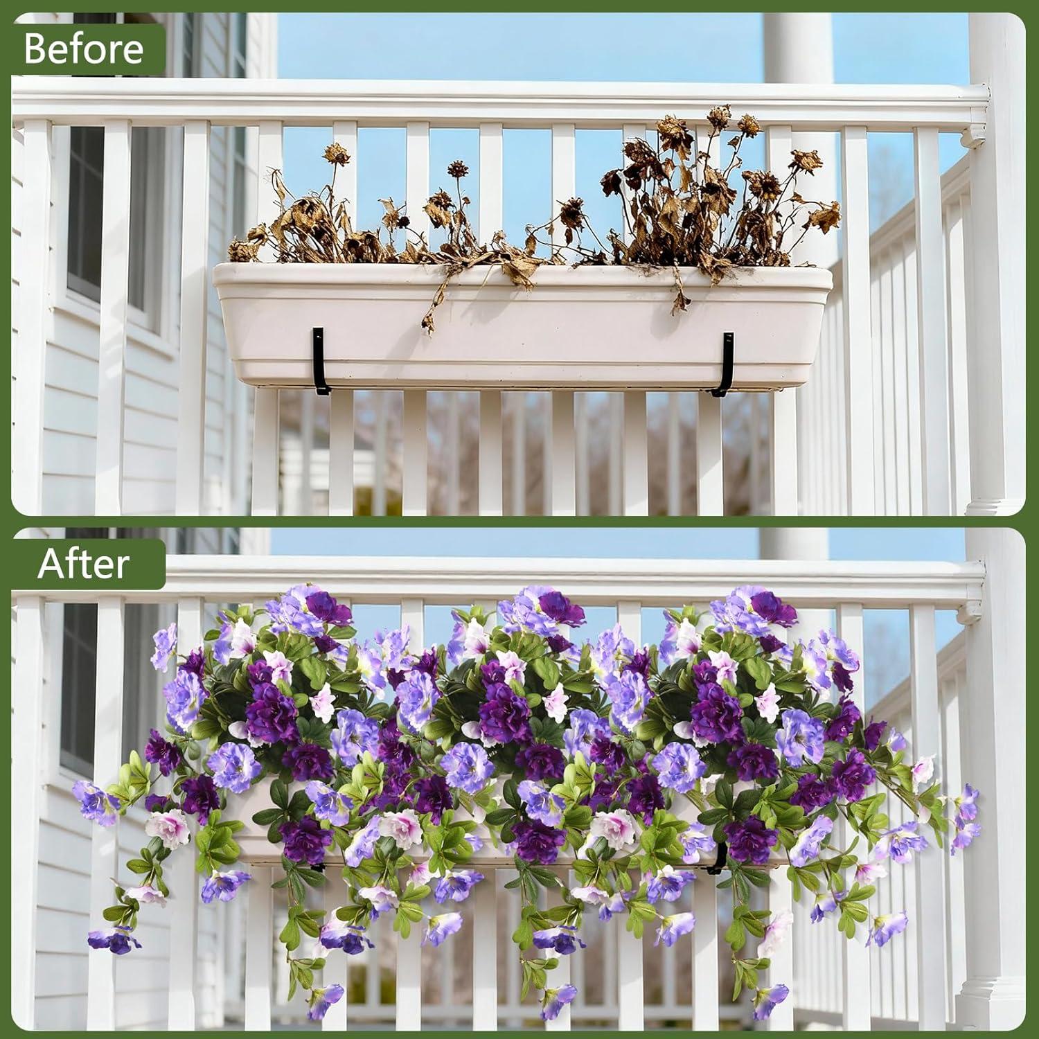 image:imageHomsunny Artificial Fake Flowers for Outdoor 2PCS Realistic Fake Outdoor Flowers Plants UV Resistant Silk Faux Flower for Outside Front Door Porch Planters Patio Yard Garden WindowA03 Deep Purple Light Purplewhite