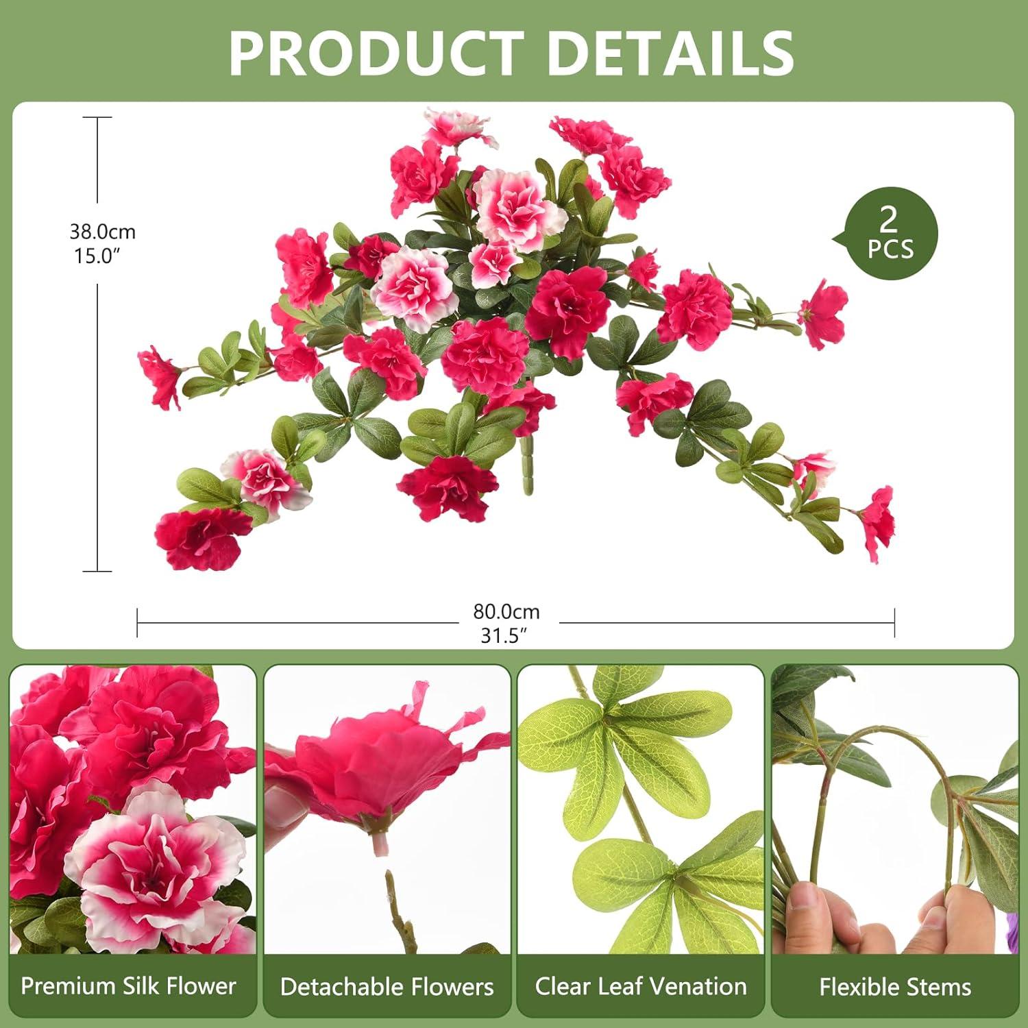 image:imageHomsunny Artificial Fake Flowers for Outdoor 2PCS Realistic Fake Outdoor Flowers Plants UV Resistant Silk Faux Flower for Outside Front Door Porch Planters Patio Yard Garden WindowA02 Redwhite