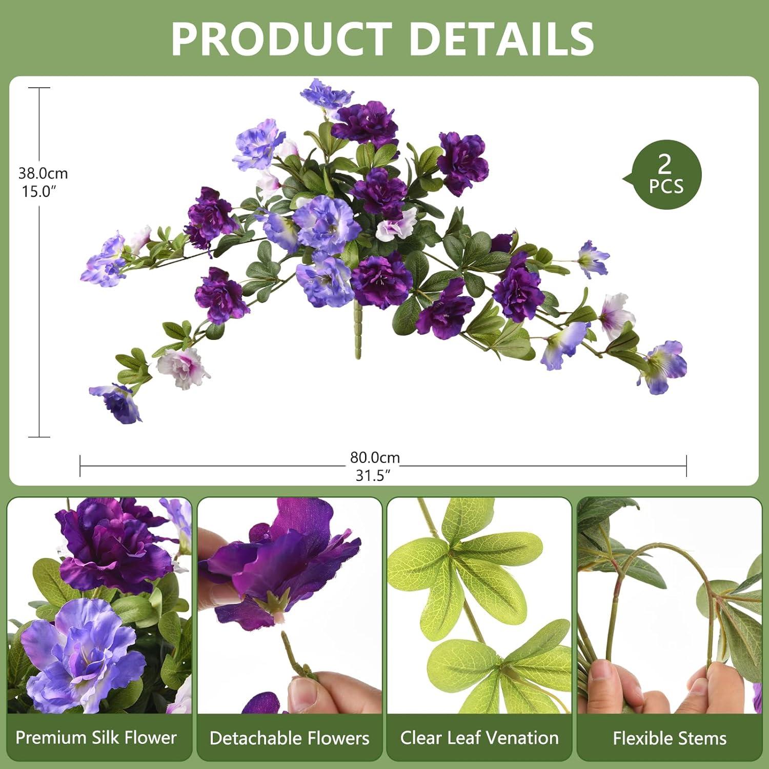 image:imageHomsunny Artificial Fake Flowers for Outdoor 2PCS Realistic Fake Outdoor Flowers Plants UV Resistant Silk Faux Flower for Outside Front Door Porch Planters Patio Yard Garden WindowA03 Deep Purple Light Purplewhite