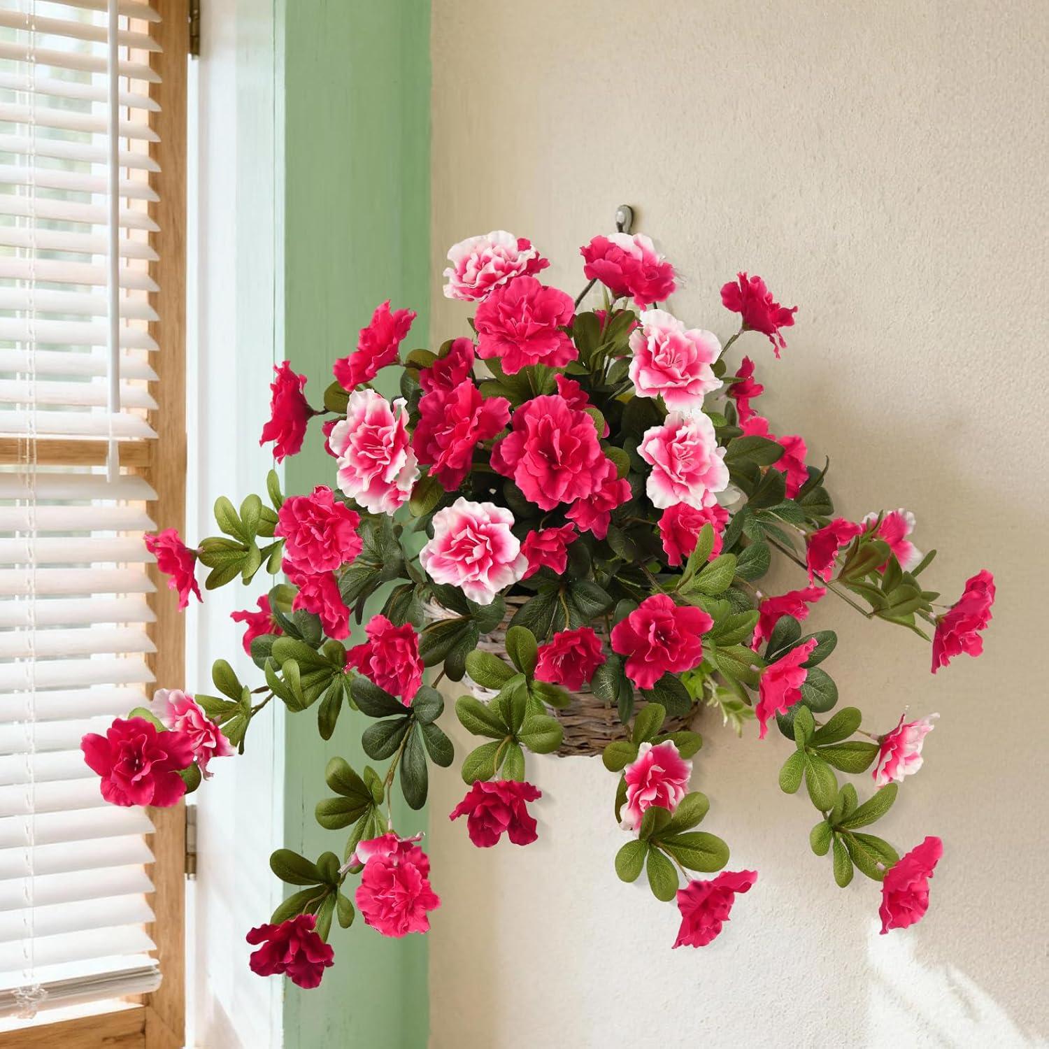 image:imageHomsunny Artificial Fake Flowers for Outdoor 2PCS Realistic Fake Outdoor Flowers Plants UV Resistant Silk Faux Flower for Outside Front Door Porch Planters Patio Yard Garden WindowA02 Redwhite