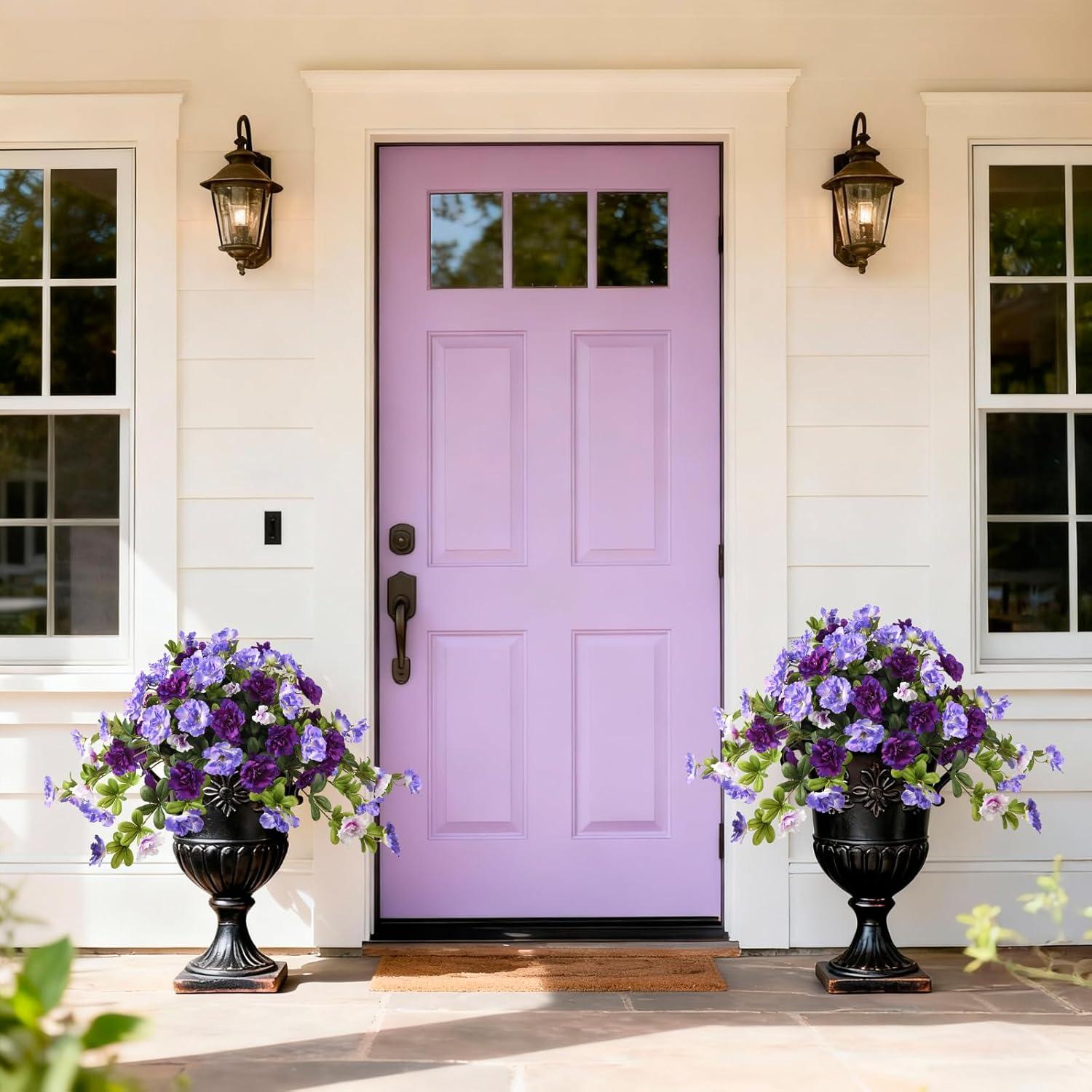 image:imageHomsunny Artificial Fake Flowers for Outdoor 2PCS Realistic Fake Outdoor Flowers Plants UV Resistant Silk Faux Flower for Outside Front Door Porch Planters Patio Yard Garden WindowA03 Deep Purple Light Purplewhite
