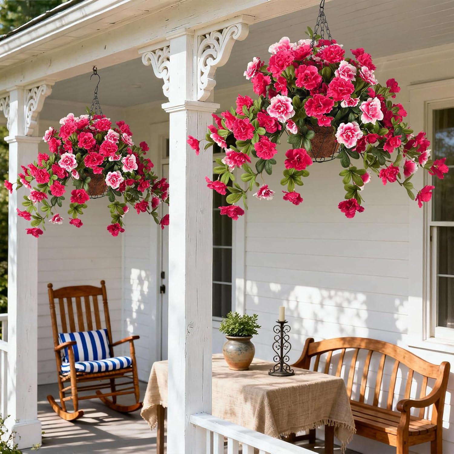 image:imageHomsunny Artificial Fake Flowers for Outdoor 2PCS Realistic Fake Outdoor Flowers Plants UV Resistant Silk Faux Flower for Outside Front Door Porch Planters Patio Yard Garden WindowA02 Redwhite