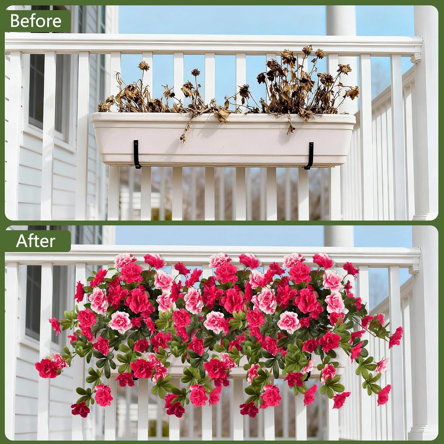 image:imageHomsunny Artificial Fake Flowers for Outdoor 2PCS Realistic Fake Outdoor Flowers Plants UV Resistant Silk Faux Flower for Outside Front Door Porch Planters Patio Yard Garden WindowA02 Redwhite