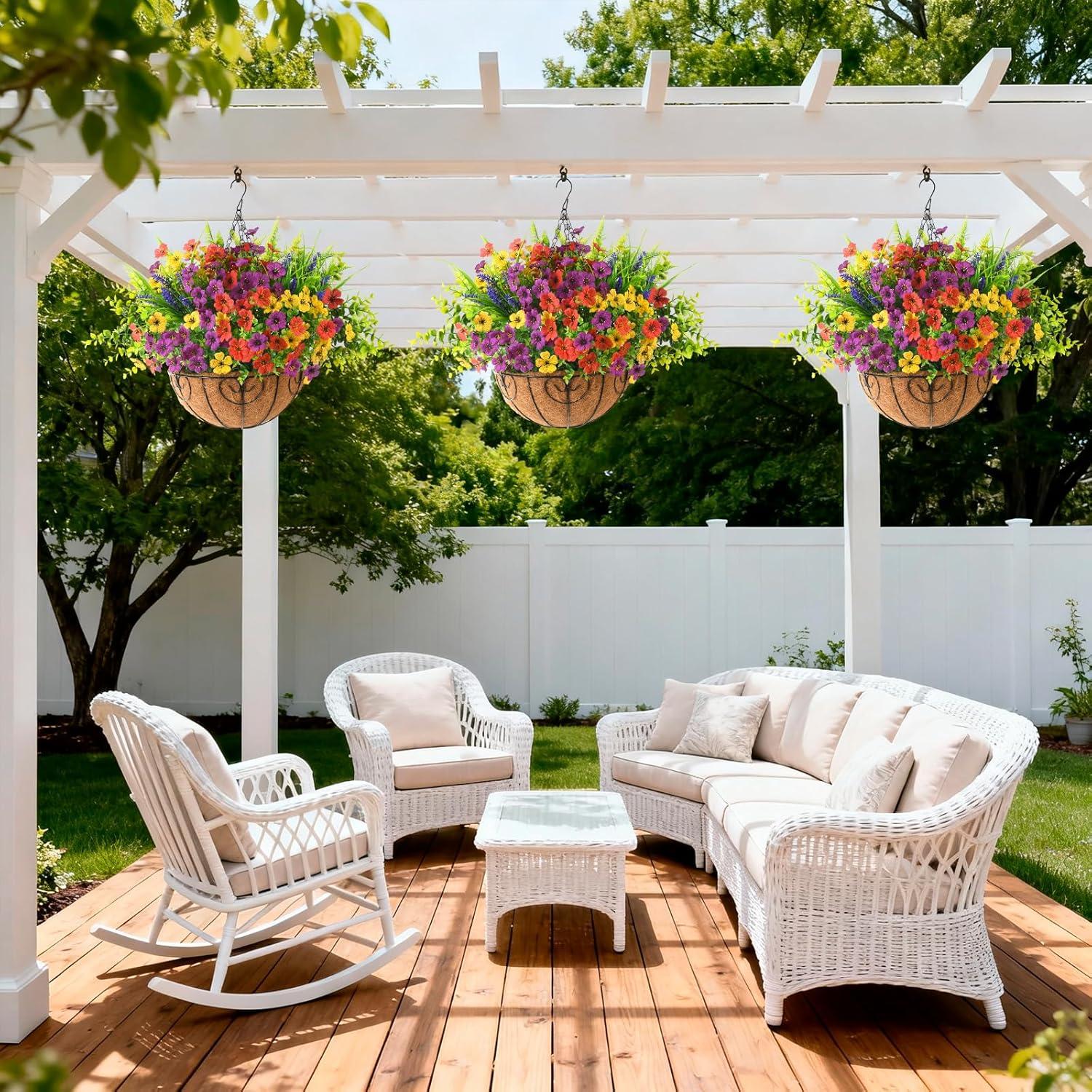 image:imageHomsunny Artificial Flowers for Outdoors 12 PCS Faux Silk Flower with Artificial Fern Spring Decoration Fake Outdoor Flowers UV Resistant No Fade Artificial Plants Front Porch Garden Patio DecorPurpleredyellow