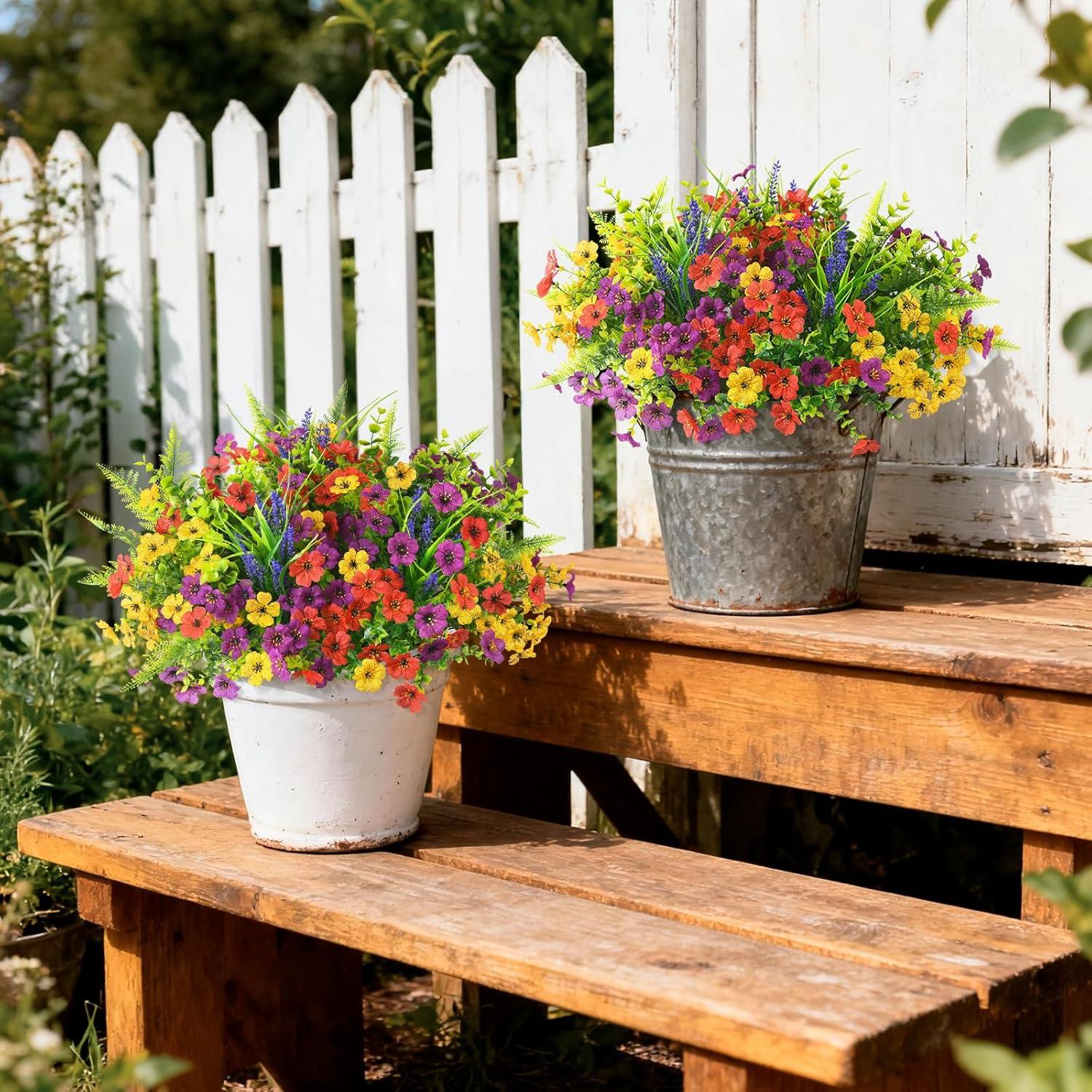 image:imageHomsunny Artificial Flowers for Outdoors 12 PCS Faux Silk Flower with Artificial Fern Spring Decoration Fake Outdoor Flowers UV Resistant No Fade Artificial Plants Front Porch Garden Patio DecorPurpleredyellow