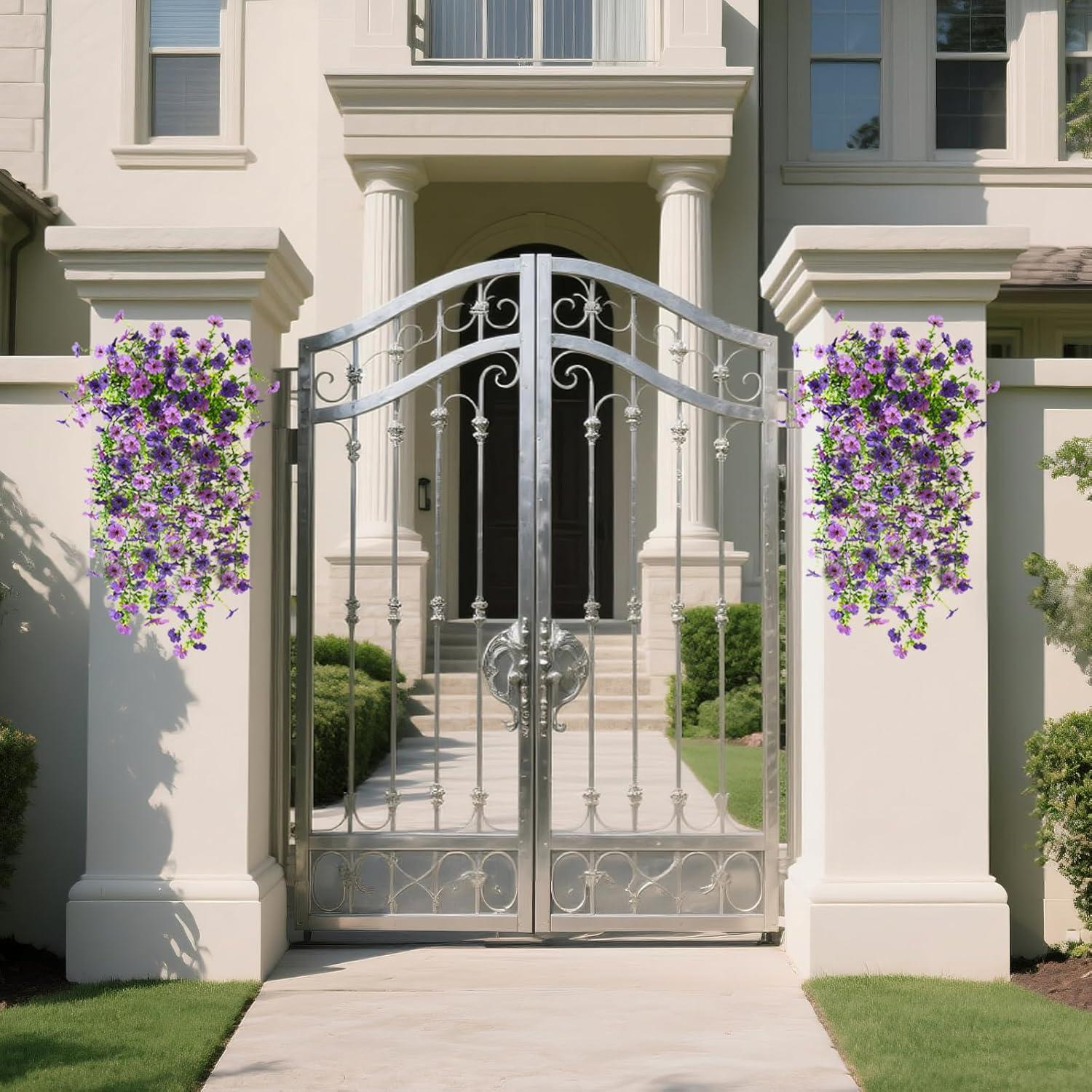 image:imageHomsunny Artificial Hanging Flowers for Outdoor 2PCS Fake Flowers Faux Silk Daisy with Eucalyptus Leaves UV Resistant Aritificial Flowers for Spring Home Patio Yard Porch Decor Light Purple RedOrchid