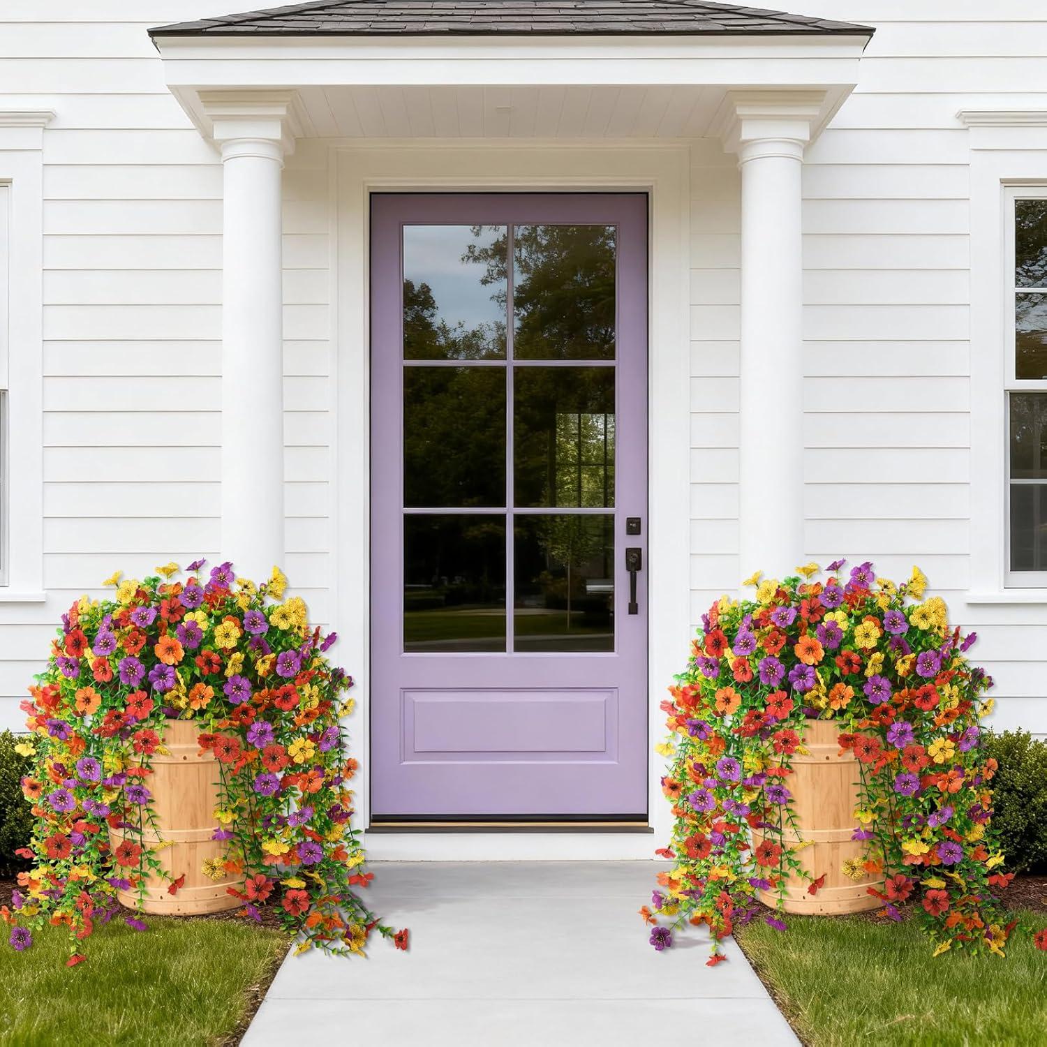 image:imageHomsunny Artificial Hanging Flowers for Outdoor 2PCS Fake Flowers Faux Silk Daisy with Eucalyptus Leaves UV Resistant Aritificial Flowers for Spring Home Patio Yard Porch Decor Light Purple RedPurpleredorangeyellow