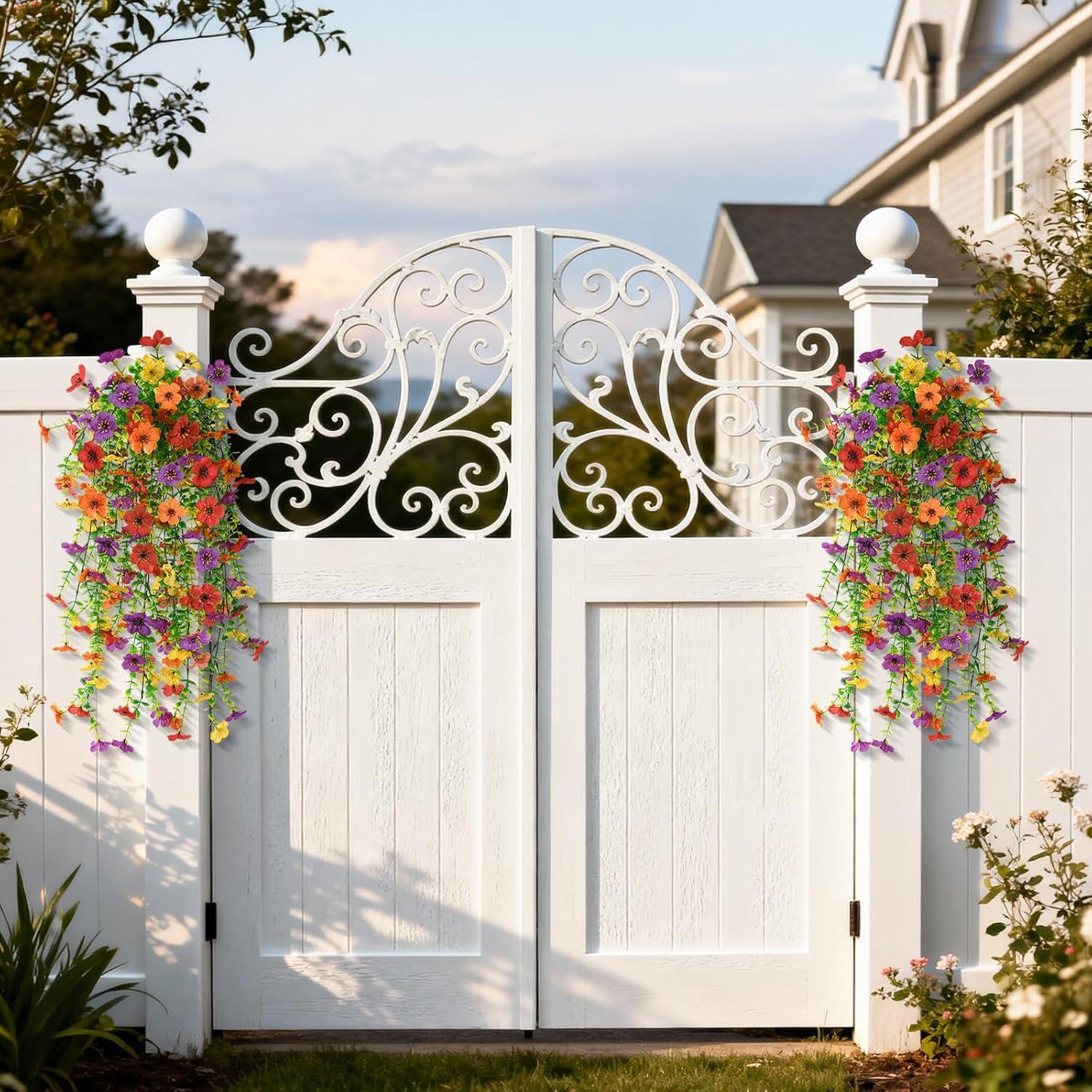 image:imageHomsunny Artificial Hanging Flowers for Outdoor 2PCS Fake Flowers Faux Silk Daisy with Eucalyptus Leaves UV Resistant Aritificial Flowers for Spring Home Patio Yard Porch Decor Light Purple RedPurpleredorangeyellow
