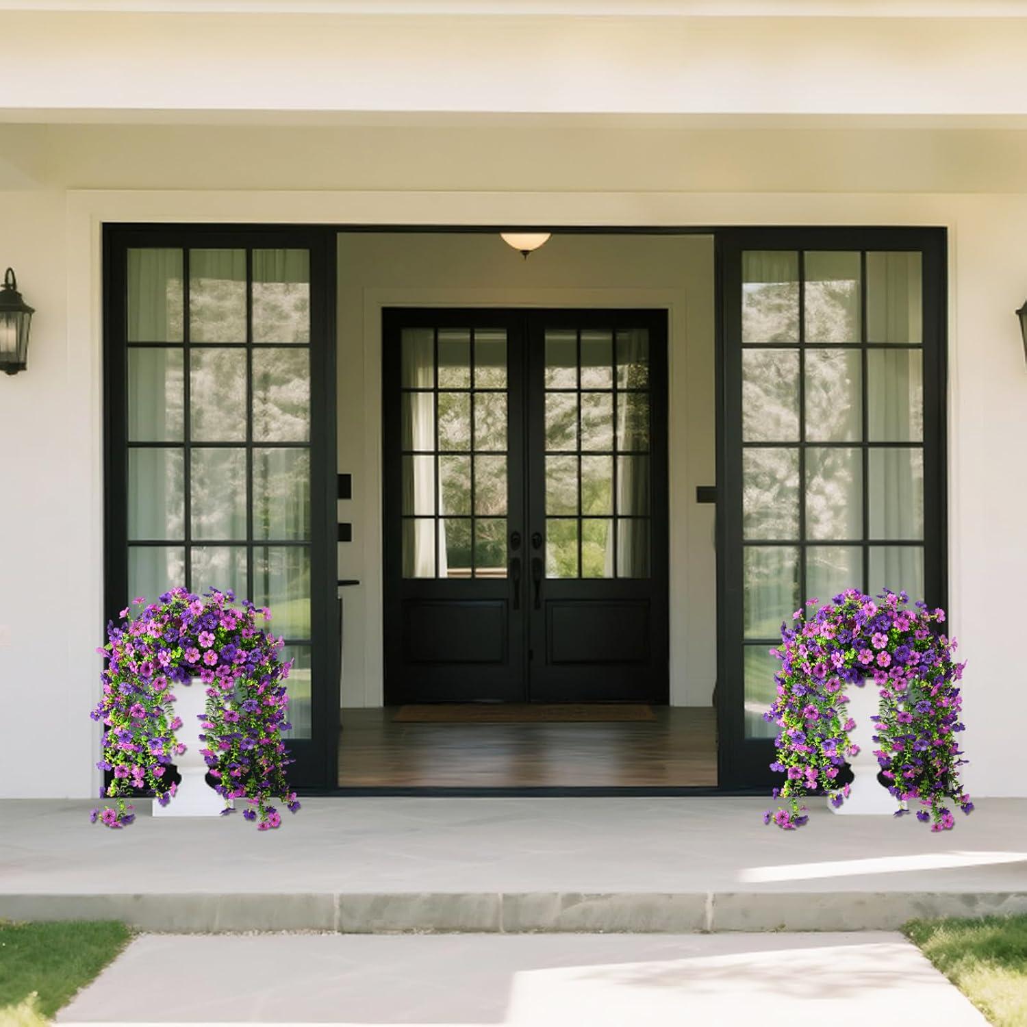 image:imageHomsunny Artificial Hanging Flowers for Outdoor 2PCS Fake Flowers Faux Silk Daisy with Eucalyptus Leaves UV Resistant Aritificial Flowers for Spring Home Patio Yard Porch Decor Light Purple RedOrchid