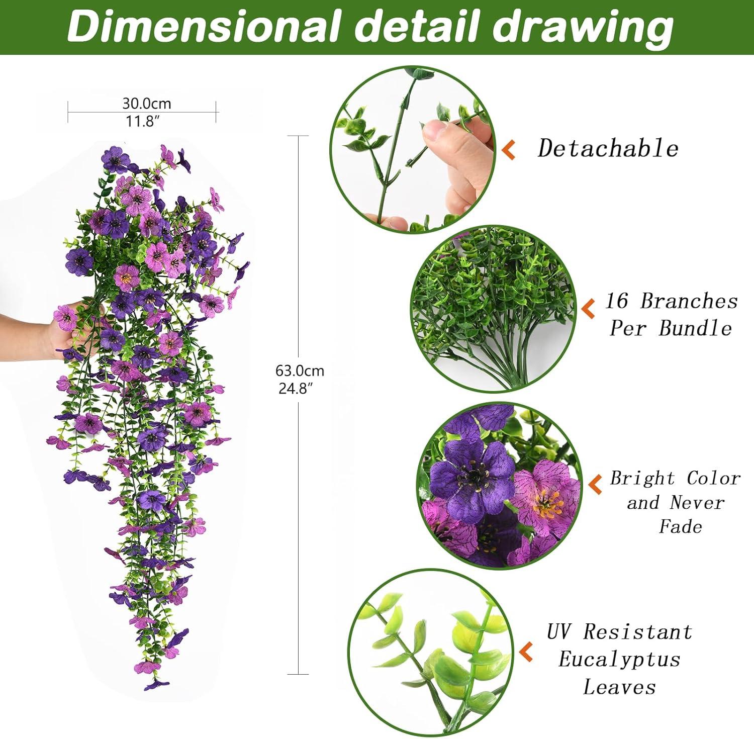 image:imageHomsunny Artificial Hanging Flowers for Outdoor 2PCS Fake Flowers Faux Silk Daisy with Eucalyptus Leaves UV Resistant Aritificial Flowers for Spring Home Patio Yard Porch Decor Light Purple RedOrchid