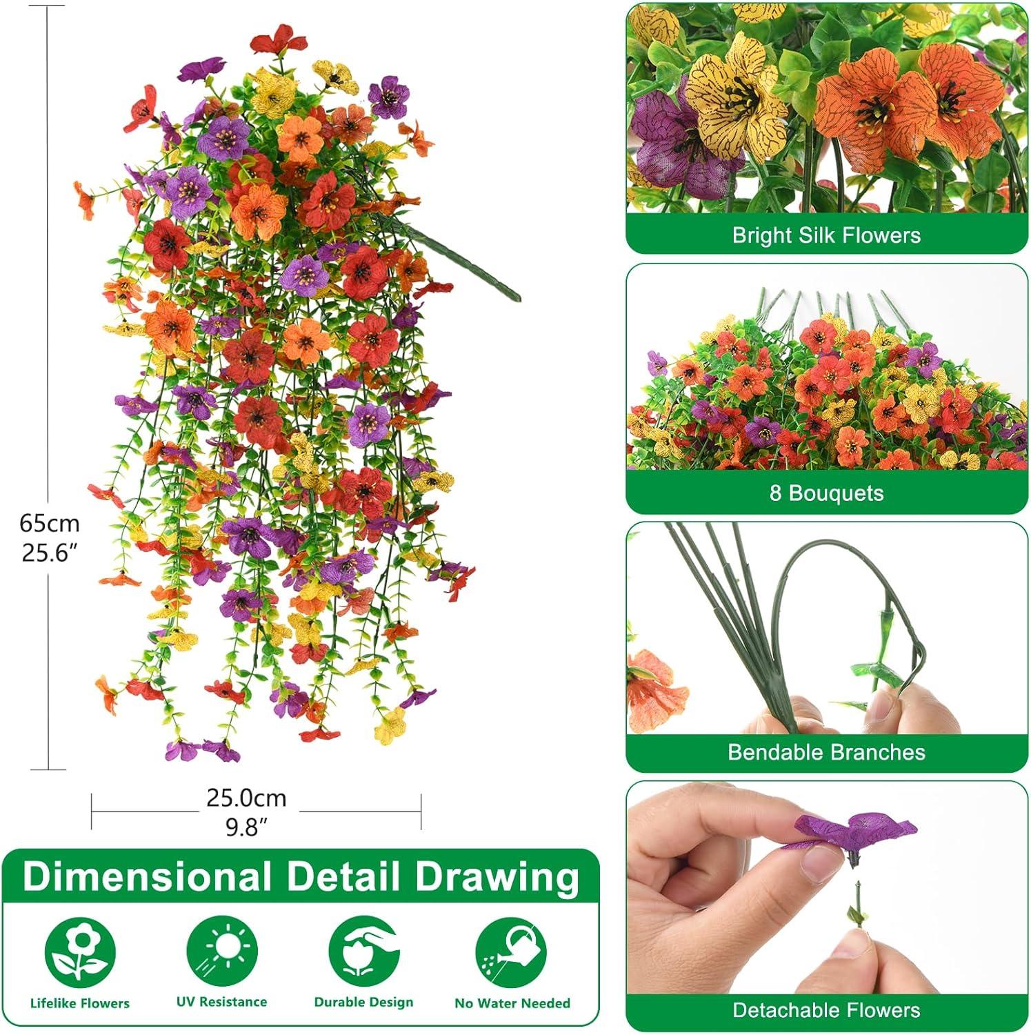 image:imageHomsunny Artificial Hanging Flowers for Outdoor 2PCS Fake Flowers Faux Silk Daisy with Eucalyptus Leaves UV Resistant Aritificial Flowers for Spring Home Patio Yard Porch Decor Light Purple RedPurpleredorangeyellow