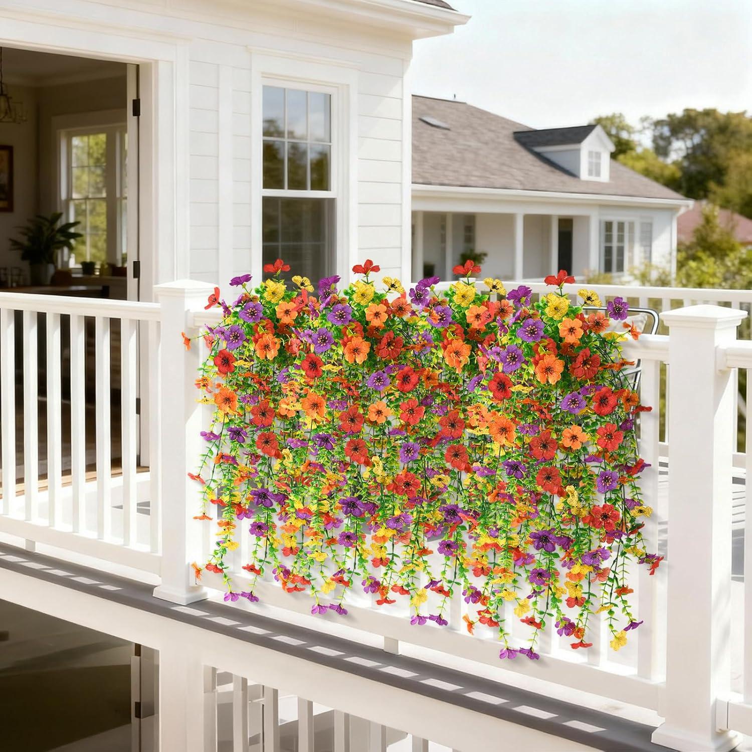 image:imageHomsunny Artificial Hanging Flowers for Outdoor 2PCS Fake Flowers Faux Silk Daisy with Eucalyptus Leaves UV Resistant Aritificial Flowers for Spring Home Patio Yard Porch Decor Light Purple RedPurpleredorangeyellow