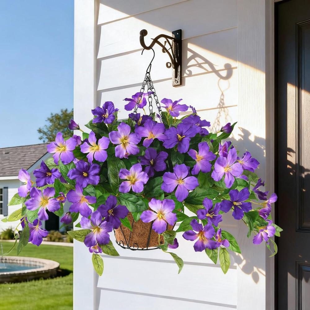 image:imageHomsunny Artificial Fake Flowers Plants Outdoor 2PCS Realistic Faux Silk Flowers UV Resistant Fake Outdoor Flowers for Spring Outside Porch Garden and Home Patio Yard Decor Light Purple RedDeep Purple Light Purple With Basket